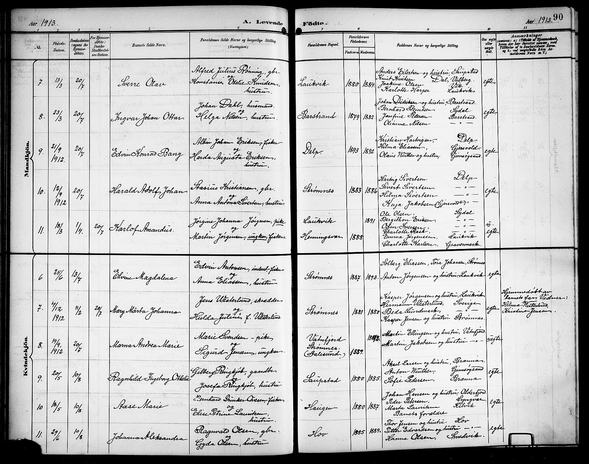 Ministerialprotokoller, klokkerbøker og fødselsregistre - Nordland, AV/SAT-A-1459/876/L1105: Parish register (copy) no. 876C04, 1896-1914, p. 90