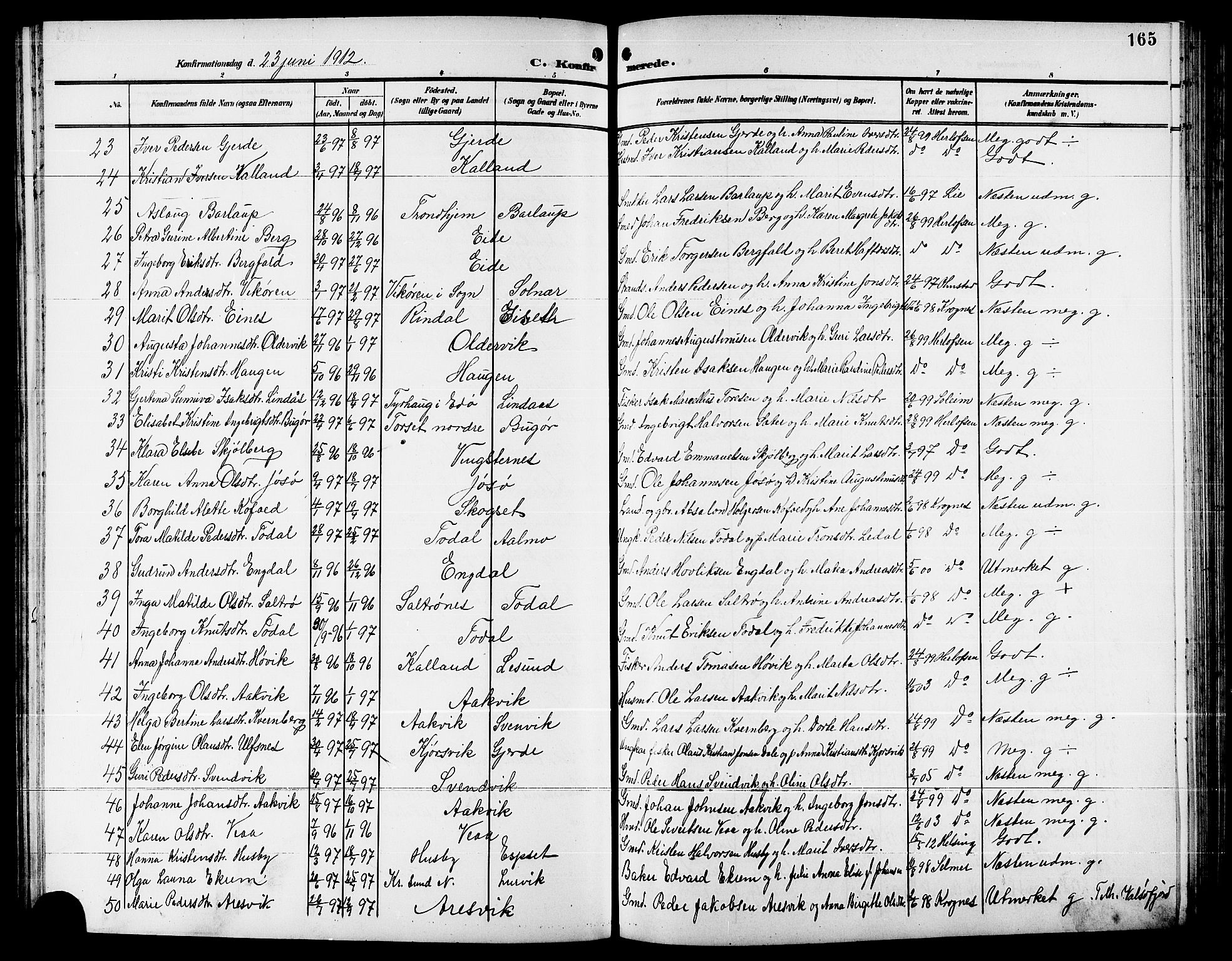 Ministerialprotokoller, klokkerbøker og fødselsregistre - Møre og Romsdal, SAT/A-1454/578/L0910: Parish register (copy) no. 578C03, 1900-1921, p. 165