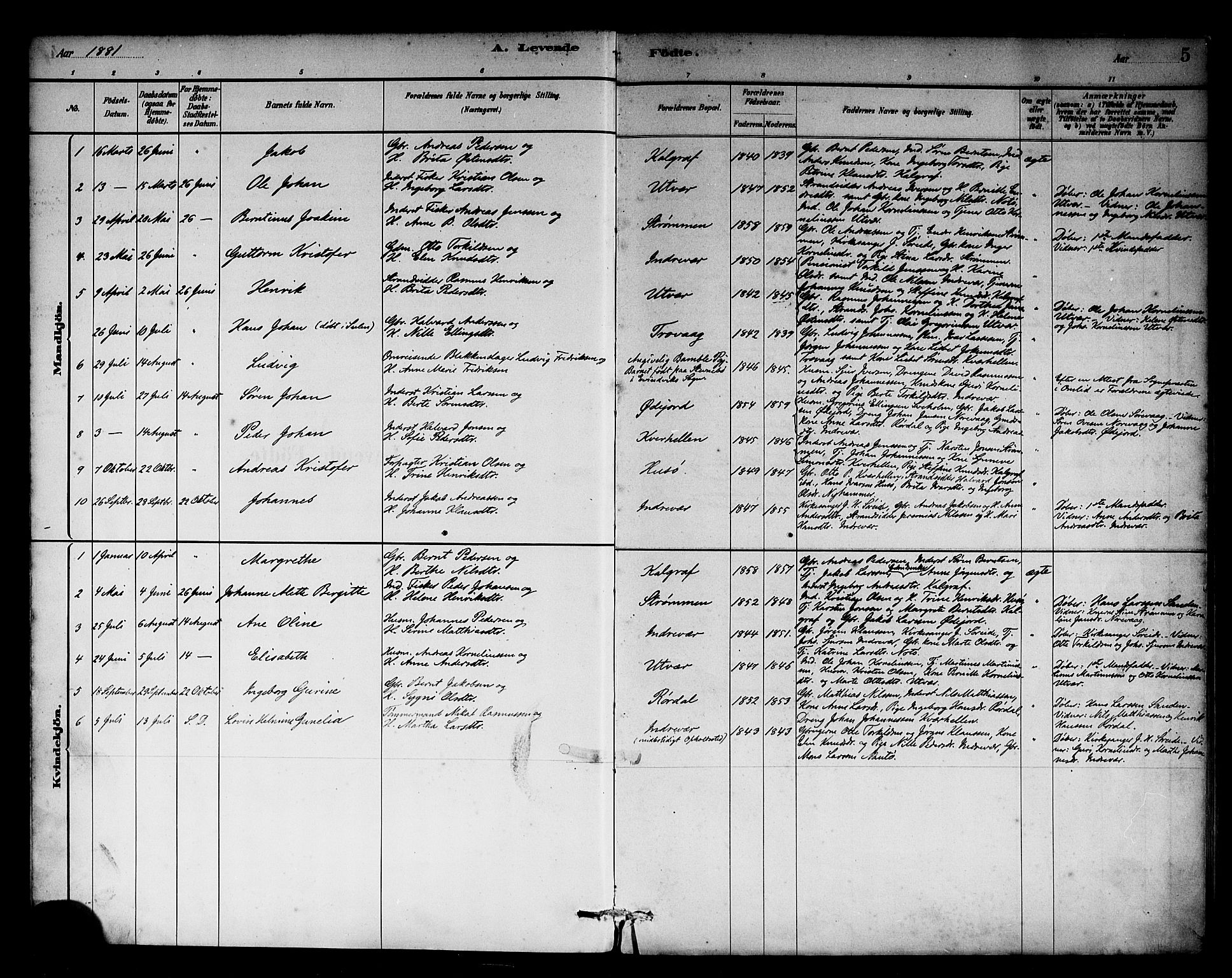 Solund sokneprestembete, AV/SAB-A-81401: Parish register (official) no. C 1, 1881-1896, p. 5