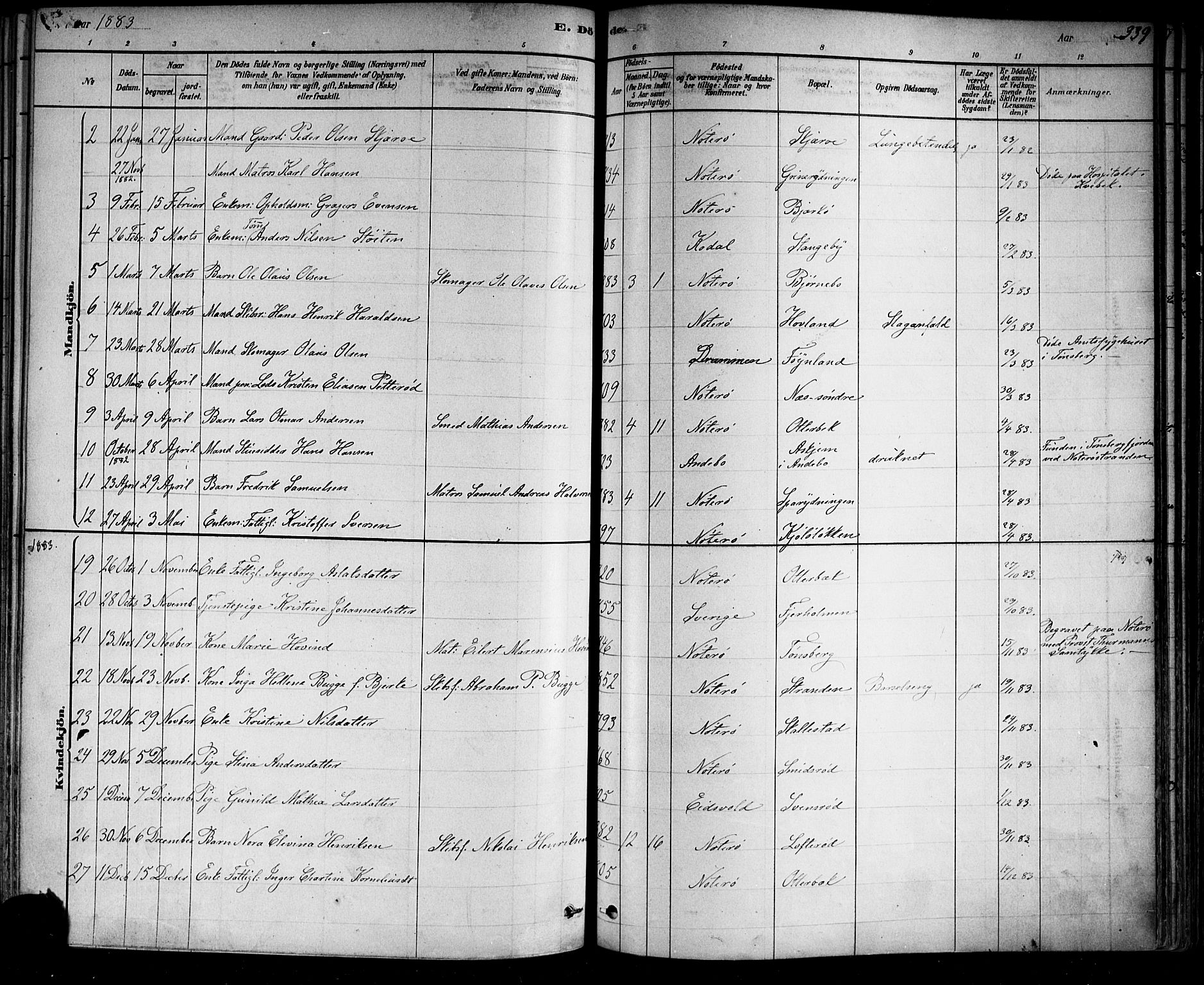 Nøtterøy kirkebøker, SAKO/A-354/F/Fa/L0008: Parish register (official) no. I 8, 1878-1893, p. 339