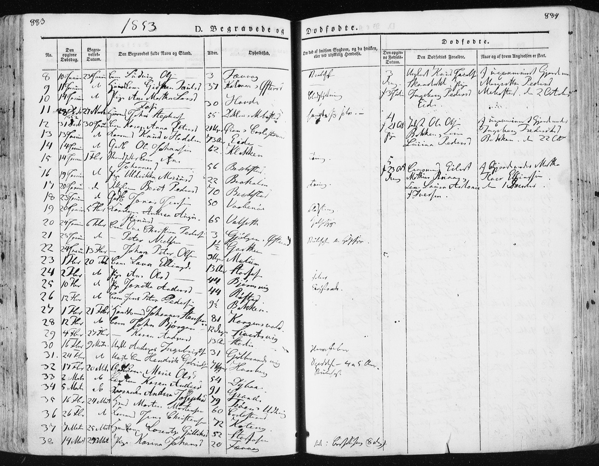 Ministerialprotokoller, klokkerbøker og fødselsregistre - Sør-Trøndelag, SAT/A-1456/659/L0736: Parish register (official) no. 659A06, 1842-1856, p. 883-884