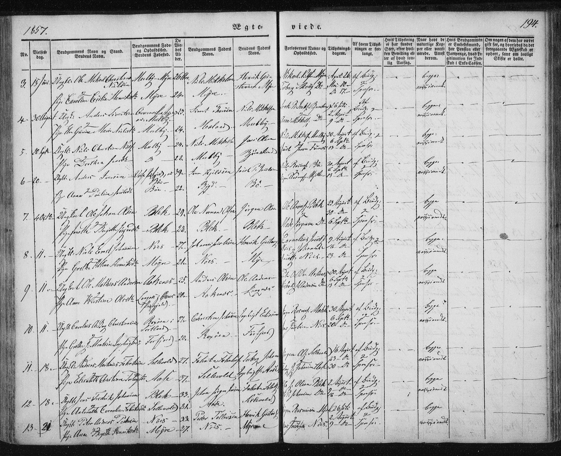 Ministerialprotokoller, klokkerbøker og fødselsregistre - Nordland, AV/SAT-A-1459/897/L1396: Parish register (official) no. 897A04, 1842-1866, p. 194