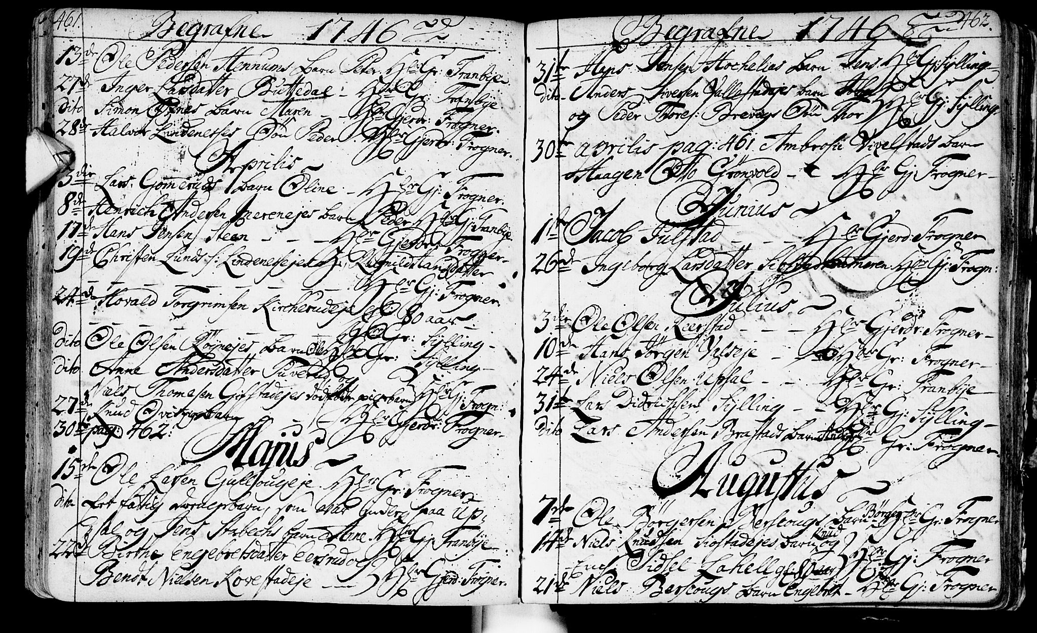 Lier kirkebøker, AV/SAKO-A-230/F/Fa/L0003: Parish register (official) no. I 3, 1727-1748, p. 461-462