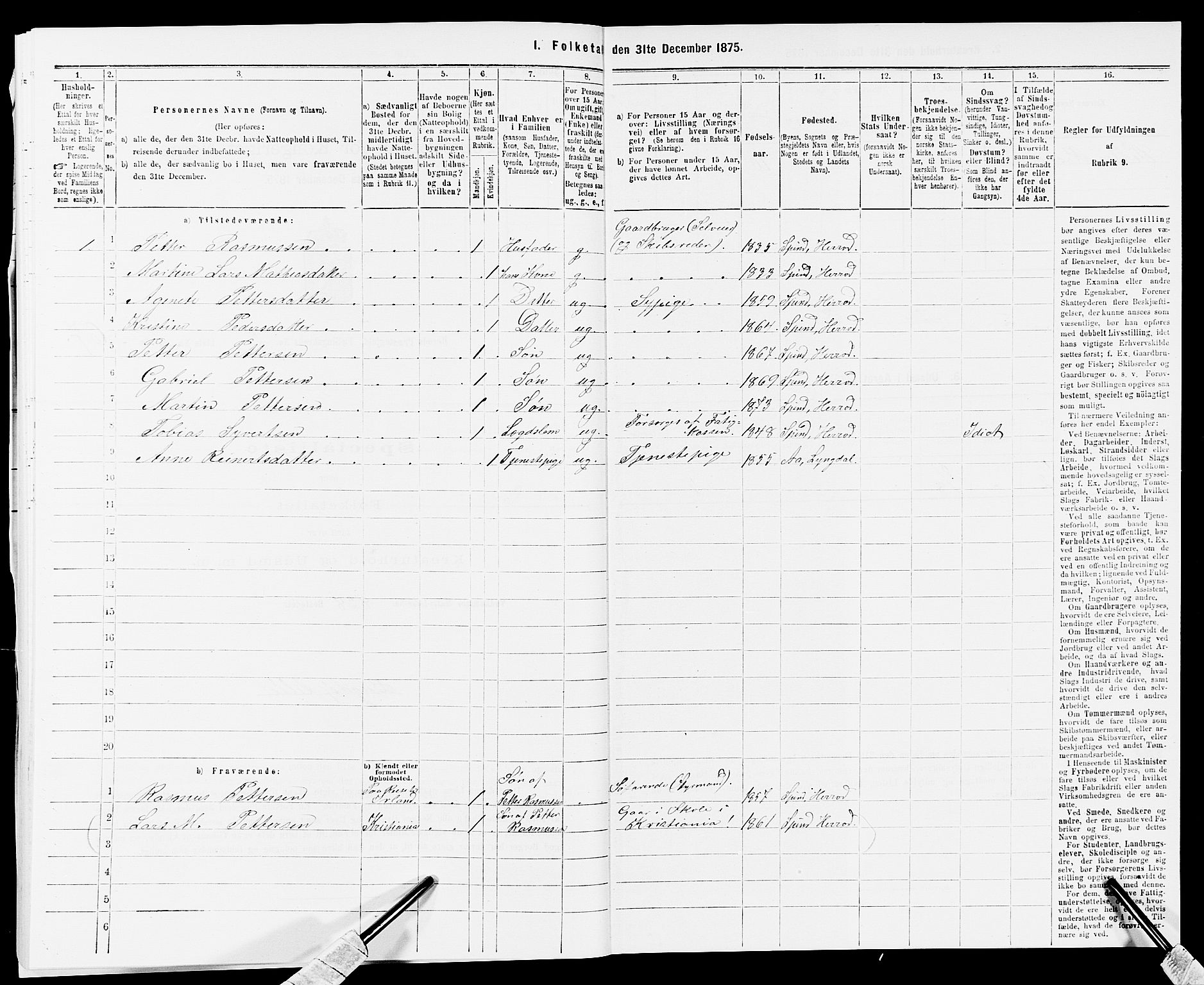 SAK, 1875 census for 1039P Herad, 1875, p. 707