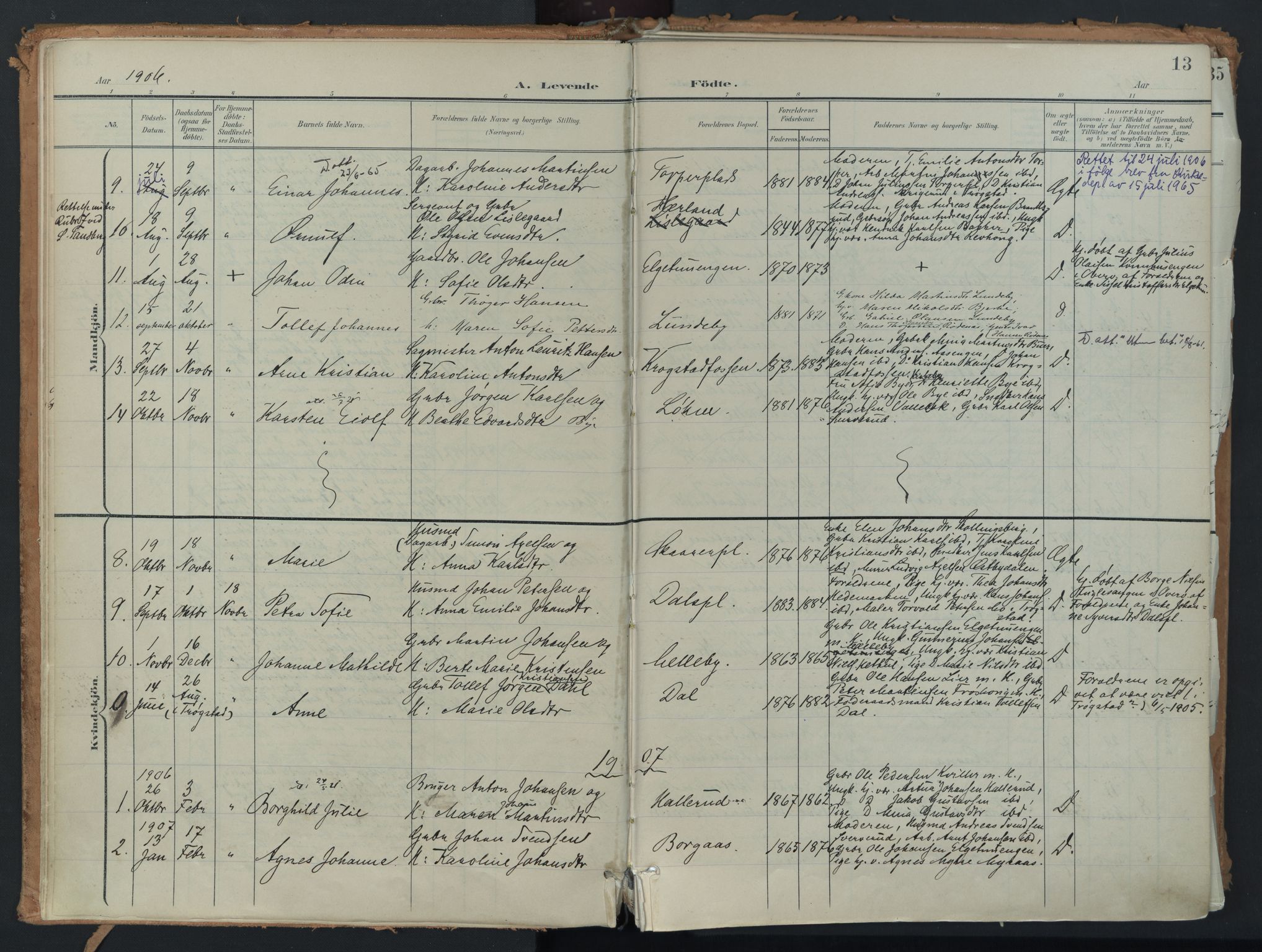 Eidsberg prestekontor Kirkebøker, AV/SAO-A-10905/F/Fb/L0002: Parish register (official) no. II 2, 1901-1933, p. 13