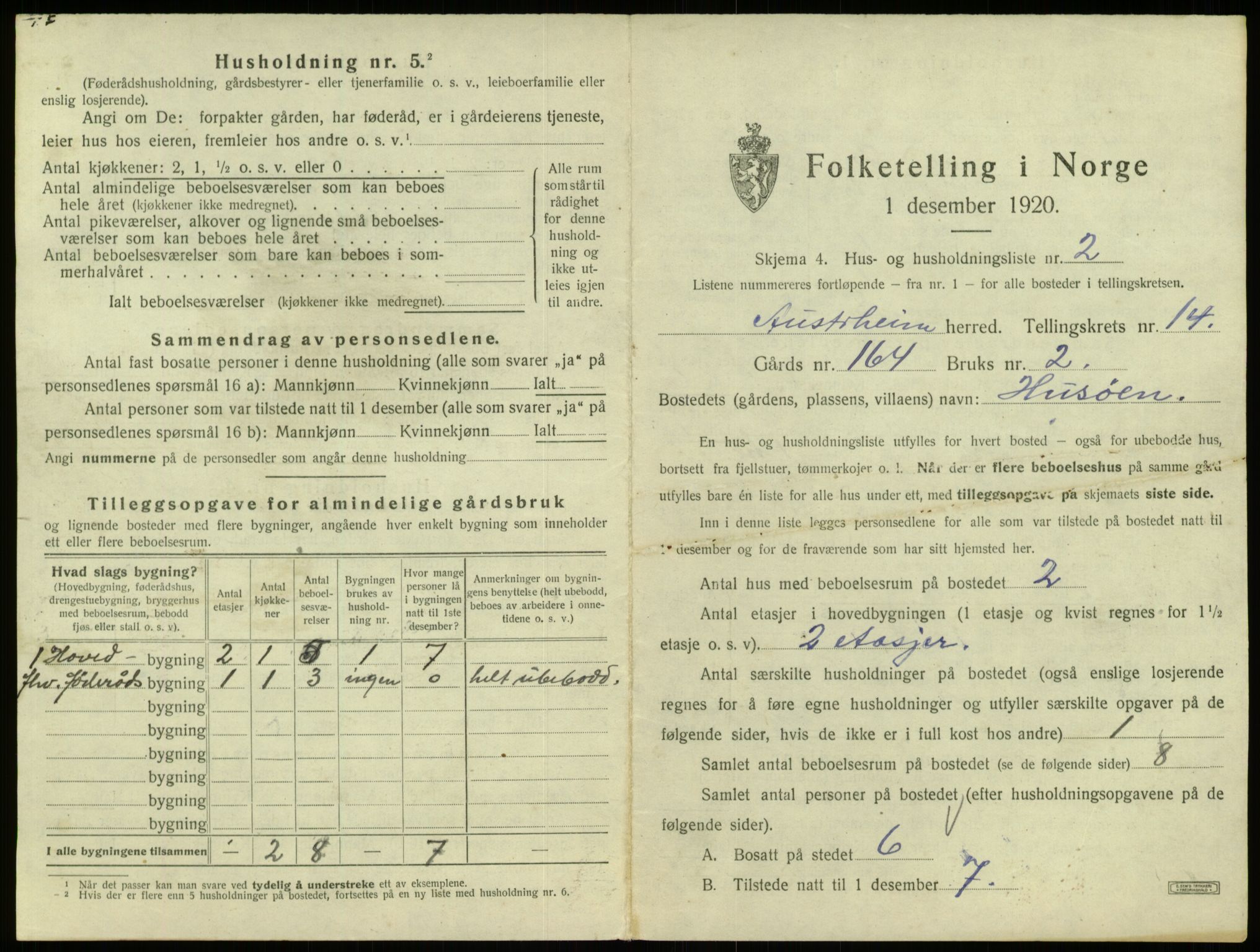 SAB, 1920 census for Austrheim, 1920, p. 658