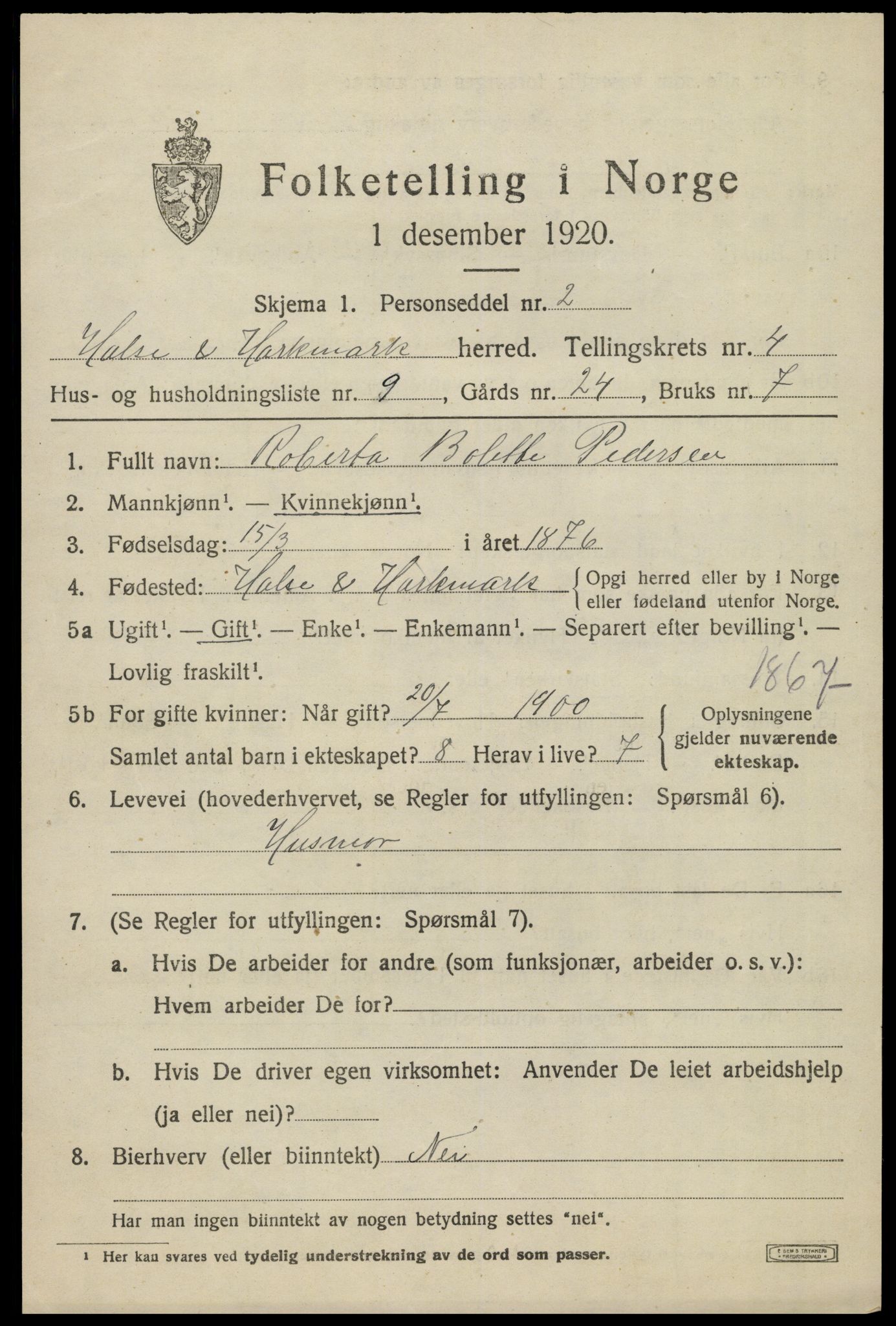 SAK, 1920 census for Halse og Harkmark, 1920, p. 2926