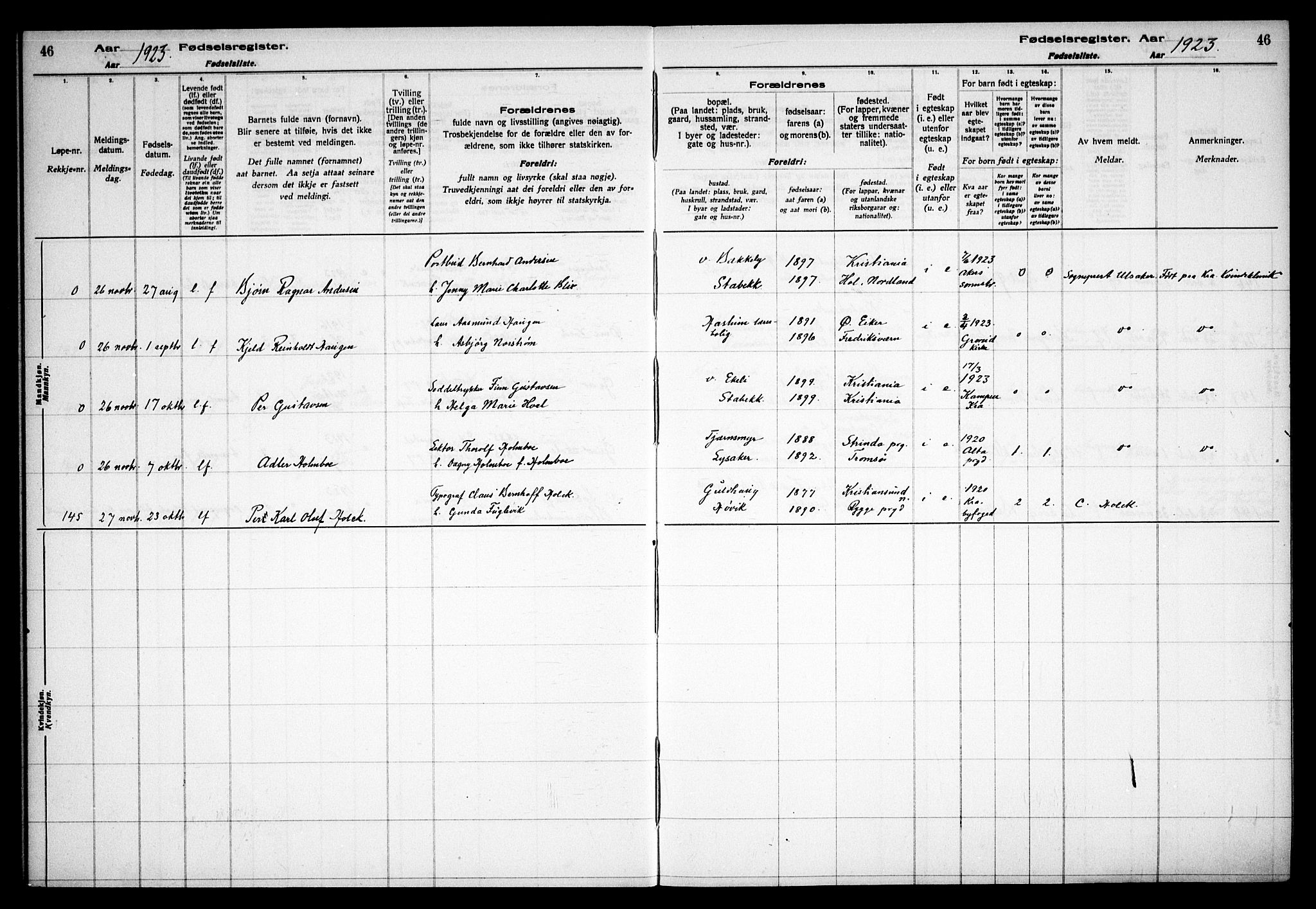 Østre Bærum prestekontor Kirkebøker, AV/SAO-A-10887/J/Ja/L0002: Birth register no. 2, 1922-1928, p. 46