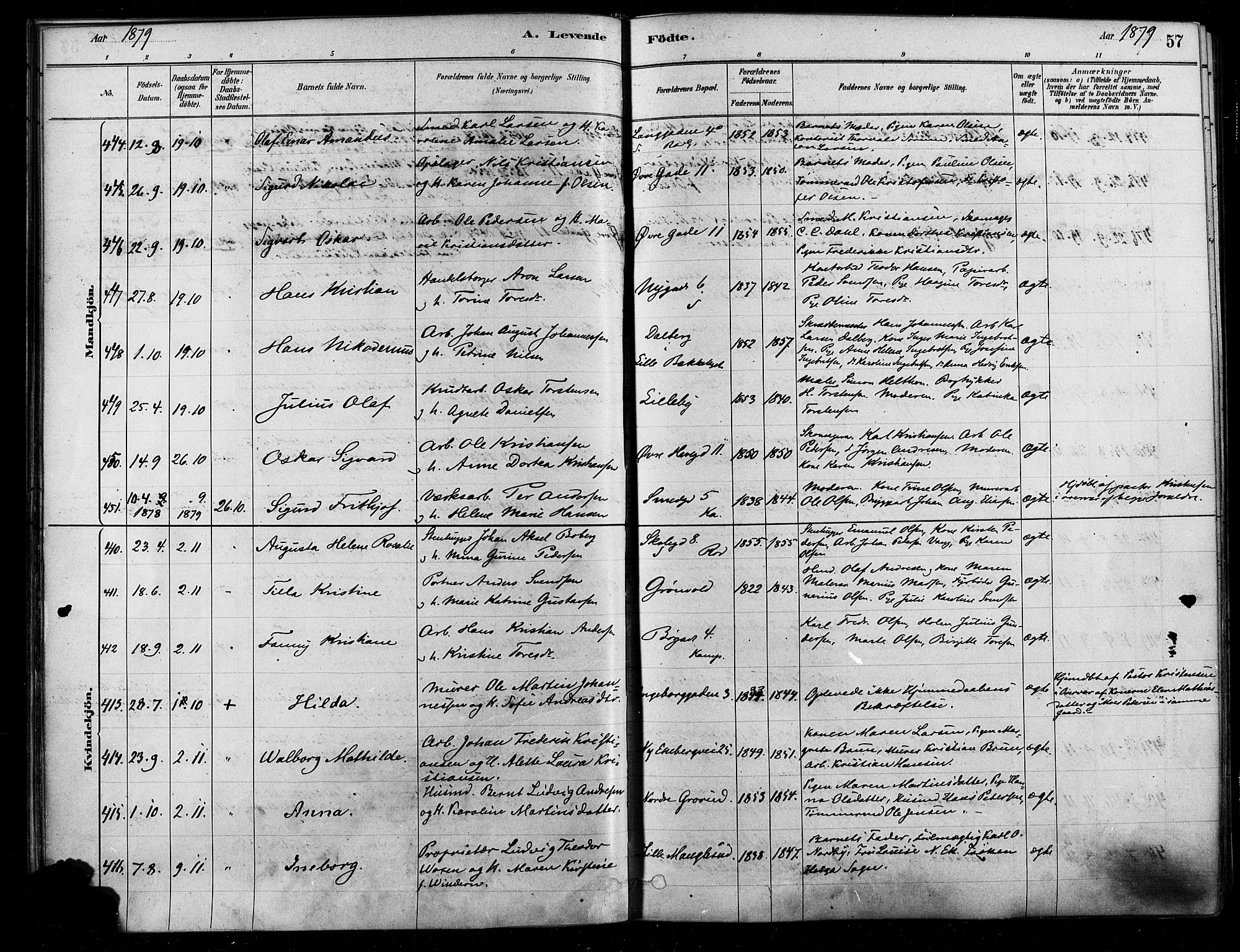 Østre Aker prestekontor Kirkebøker, SAO/A-10840/F/Fa/L0006: Parish register (official) no. I 5, 1879-1882, p. 57