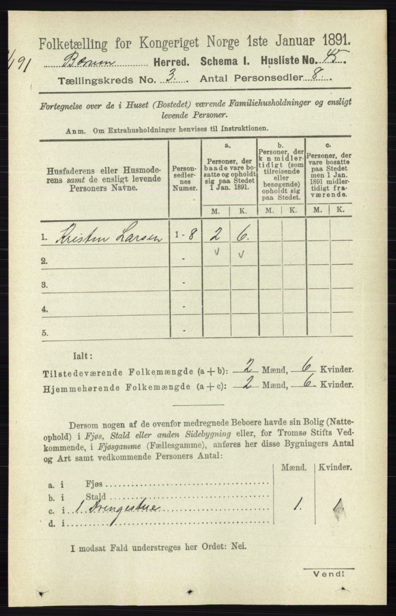 RA, 1891 census for 0219 Bærum, 1891, p. 1947