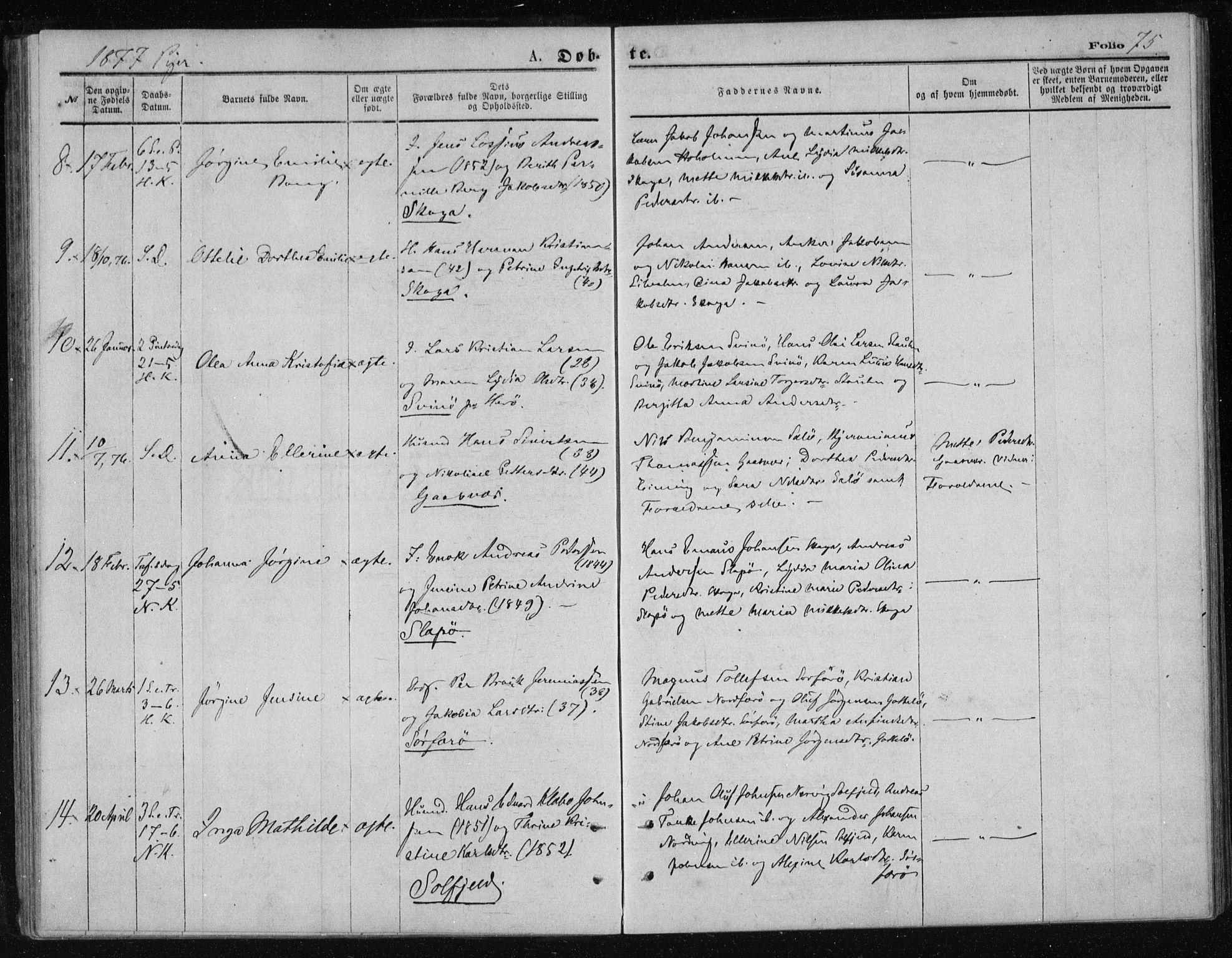 Ministerialprotokoller, klokkerbøker og fødselsregistre - Nordland, AV/SAT-A-1459/834/L0506: Parish register (official) no. 834A04, 1872-1878, p. 75