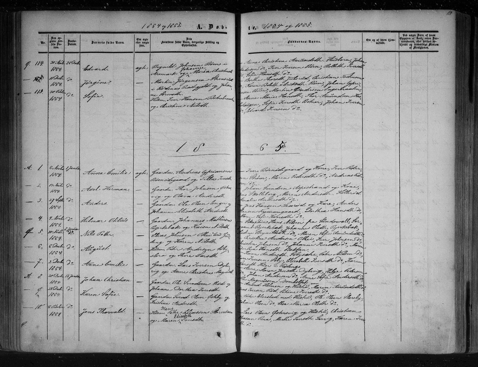 Aremark prestekontor Kirkebøker, AV/SAO-A-10899/F/Fc/L0003: Parish register (official) no. III 3, 1850-1865, p. 119