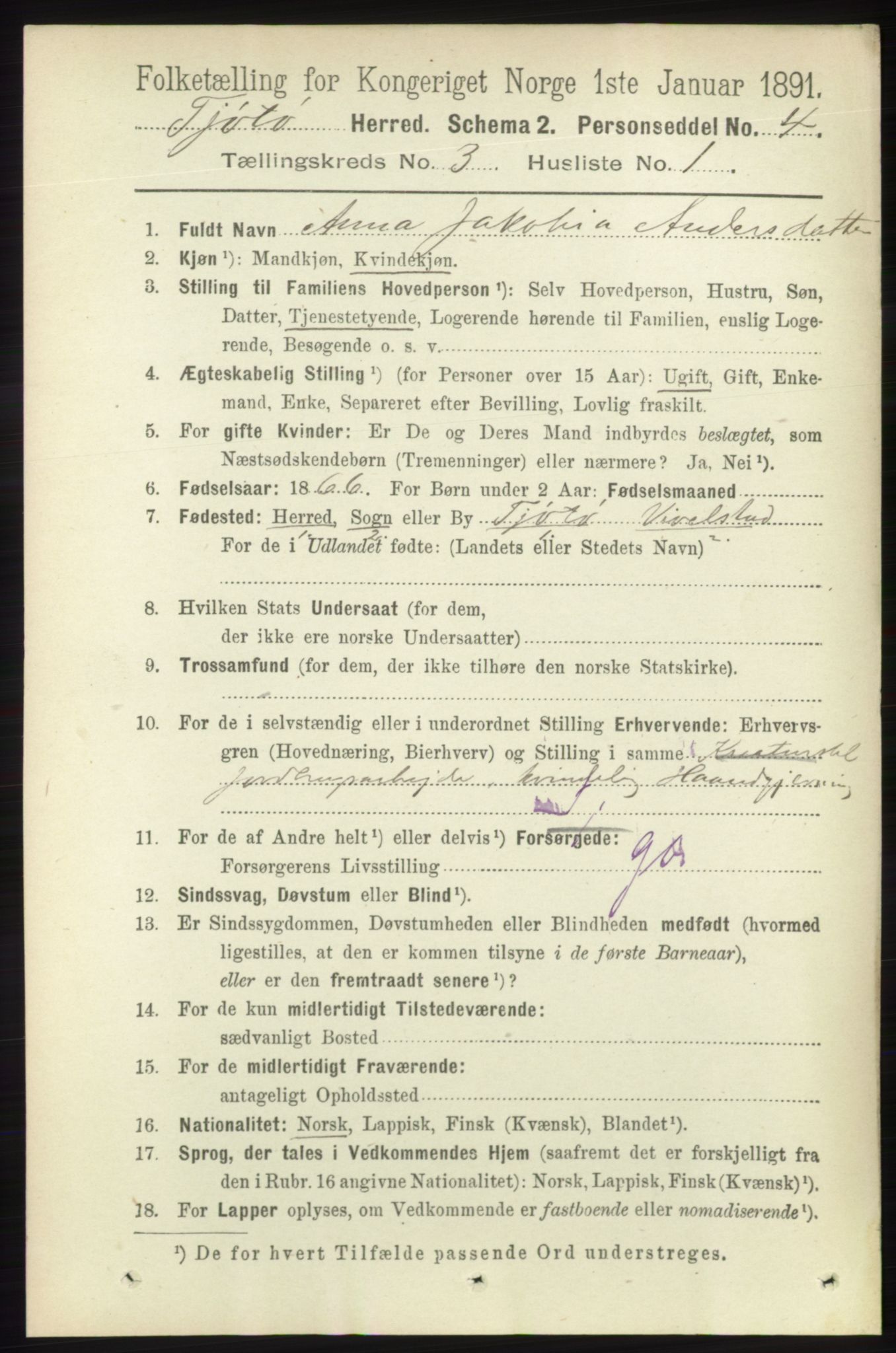 RA, 1891 census for 1817 Tjøtta, 1891, p. 1409