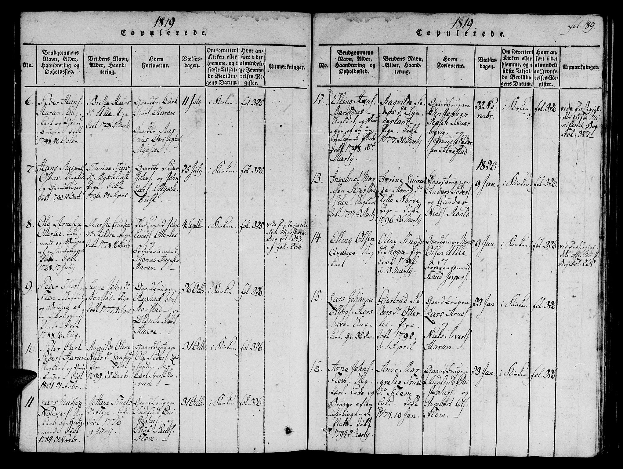 Ministerialprotokoller, klokkerbøker og fødselsregistre - Møre og Romsdal, SAT/A-1454/536/L0495: Parish register (official) no. 536A04, 1818-1847, p. 189