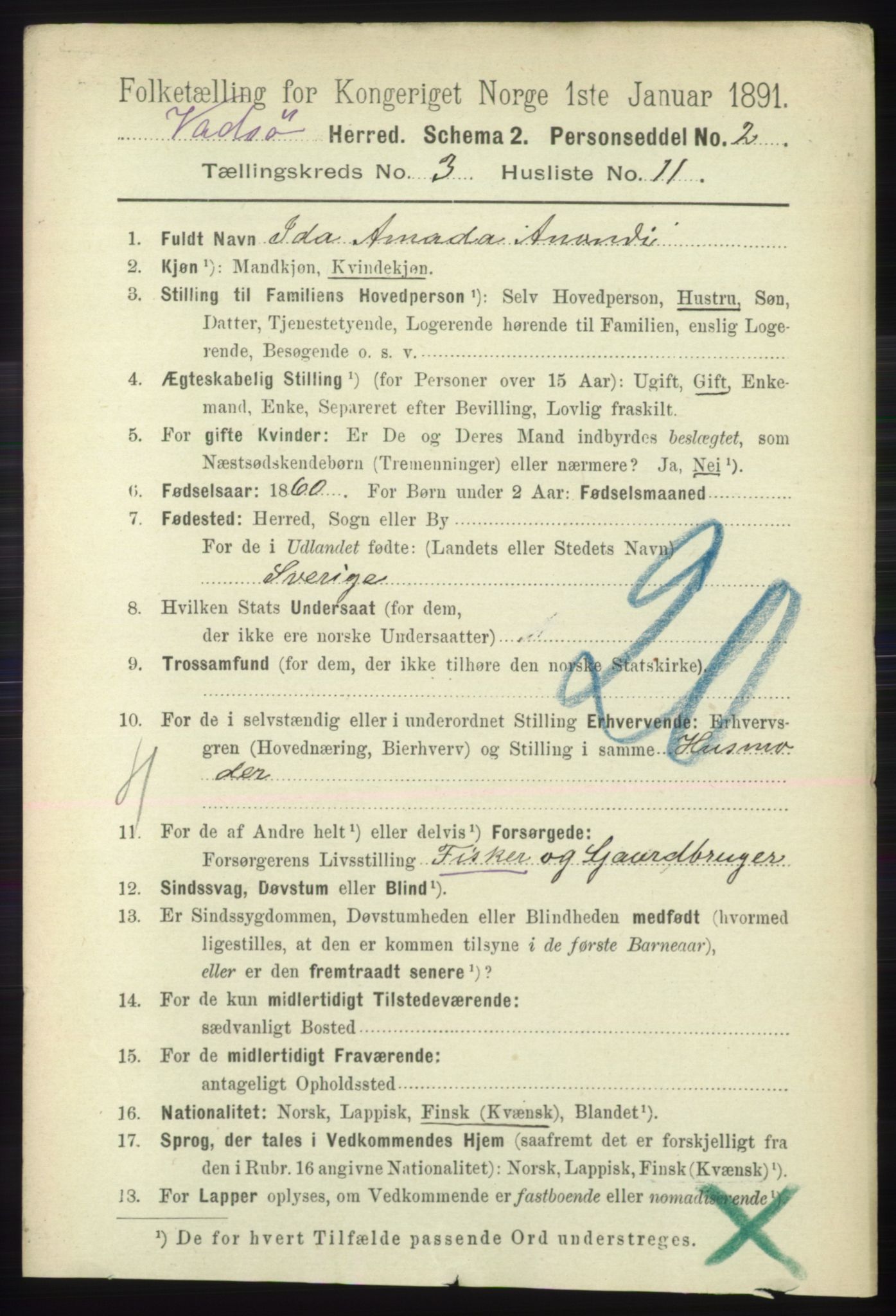 RA, 1891 census for 2029 Vadsø, 1891, p. 879