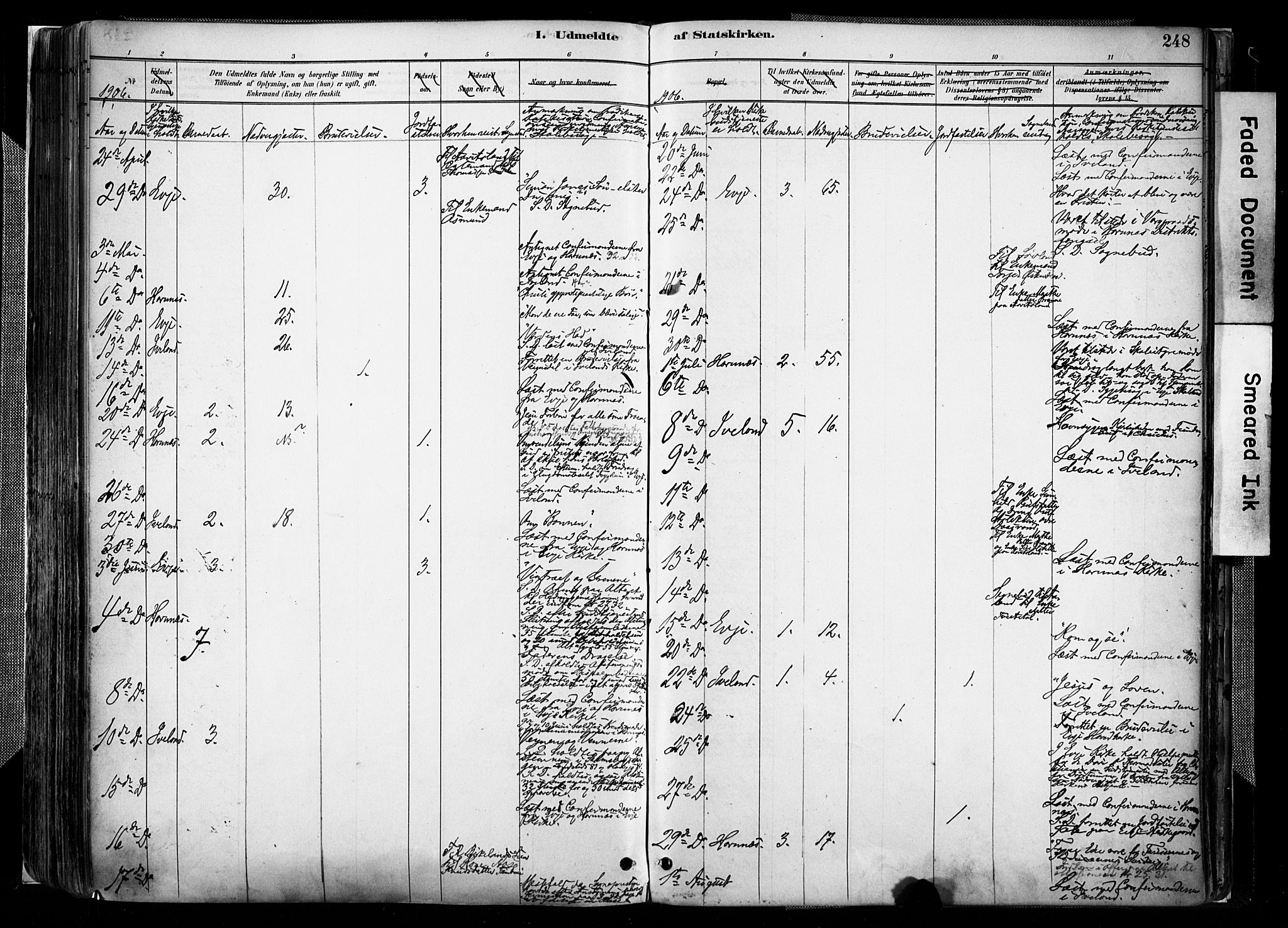 Evje sokneprestkontor, AV/SAK-1111-0008/F/Fa/Faa/L0007: Parish register (official) no. A 7, 1884-1909, p. 248