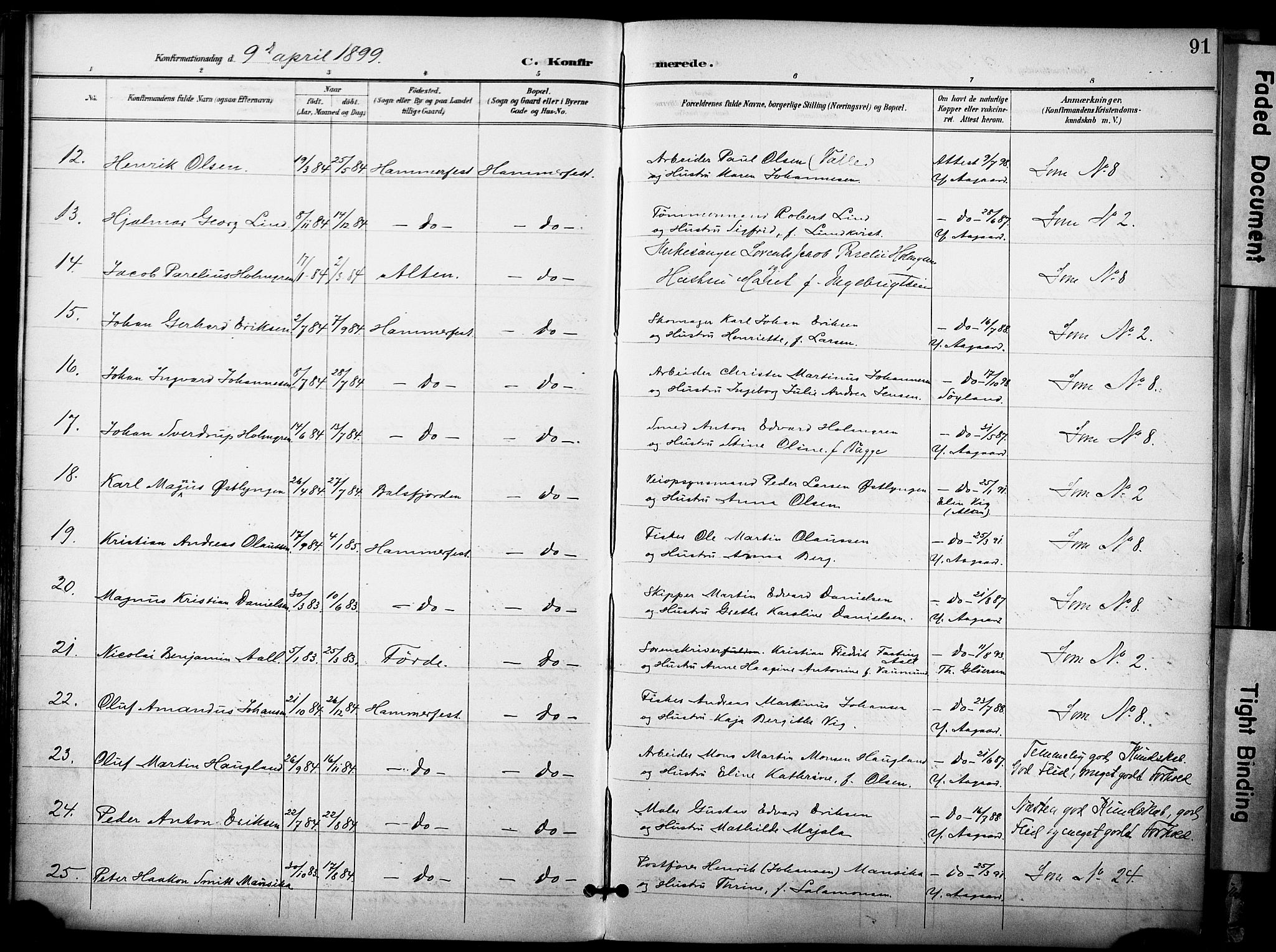 Hammerfest sokneprestkontor, AV/SATØ-S-1347/H/Ha/L0010.kirke: Parish register (official) no. 10, 1898-1905, p. 91