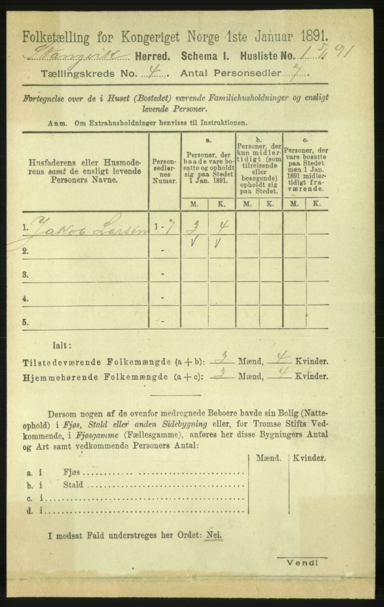 RA, 1891 census for 1564 Stangvik, 1891, p. 1524