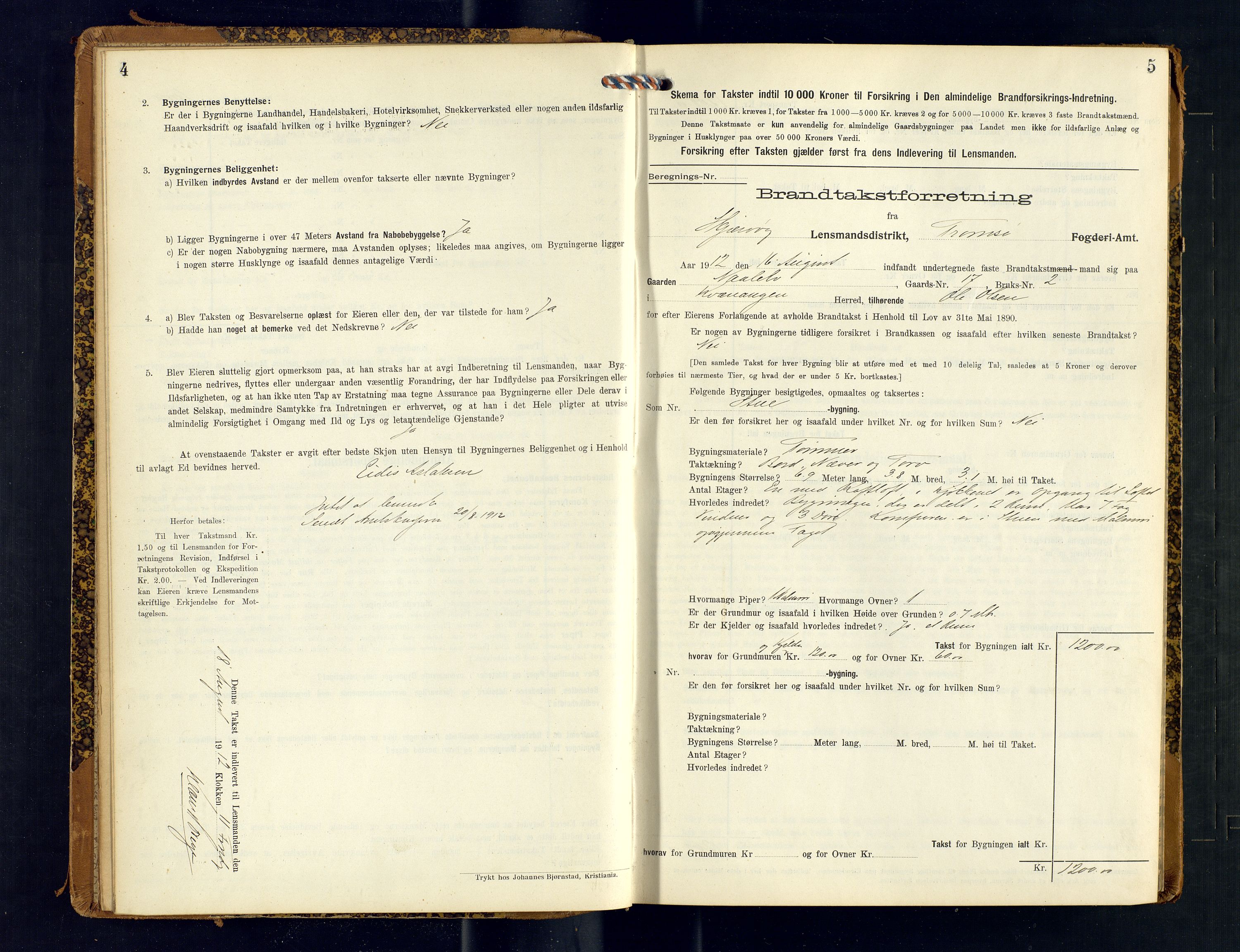 Skjervøy lensmannskontor, AV/SATØ-SATØ-63/F/Fu/Fub/L0248: Branntakstprotokoll (S), 1912-1913, p. 4-5