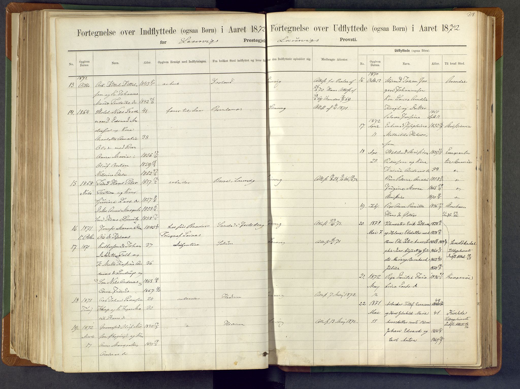 Larvik kirkebøker, SAKO/A-352/F/Fa/L0007: Parish register (official) no. I 7, 1871-1883, p. 318