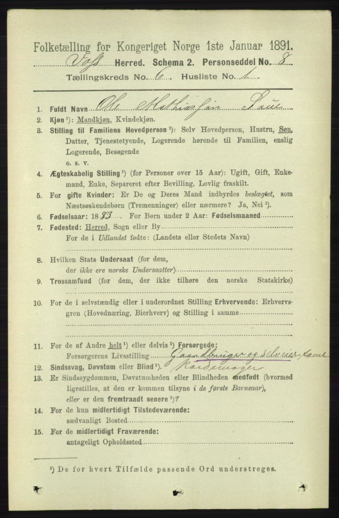 RA, 1891 census for 1235 Voss, 1891, p. 3297