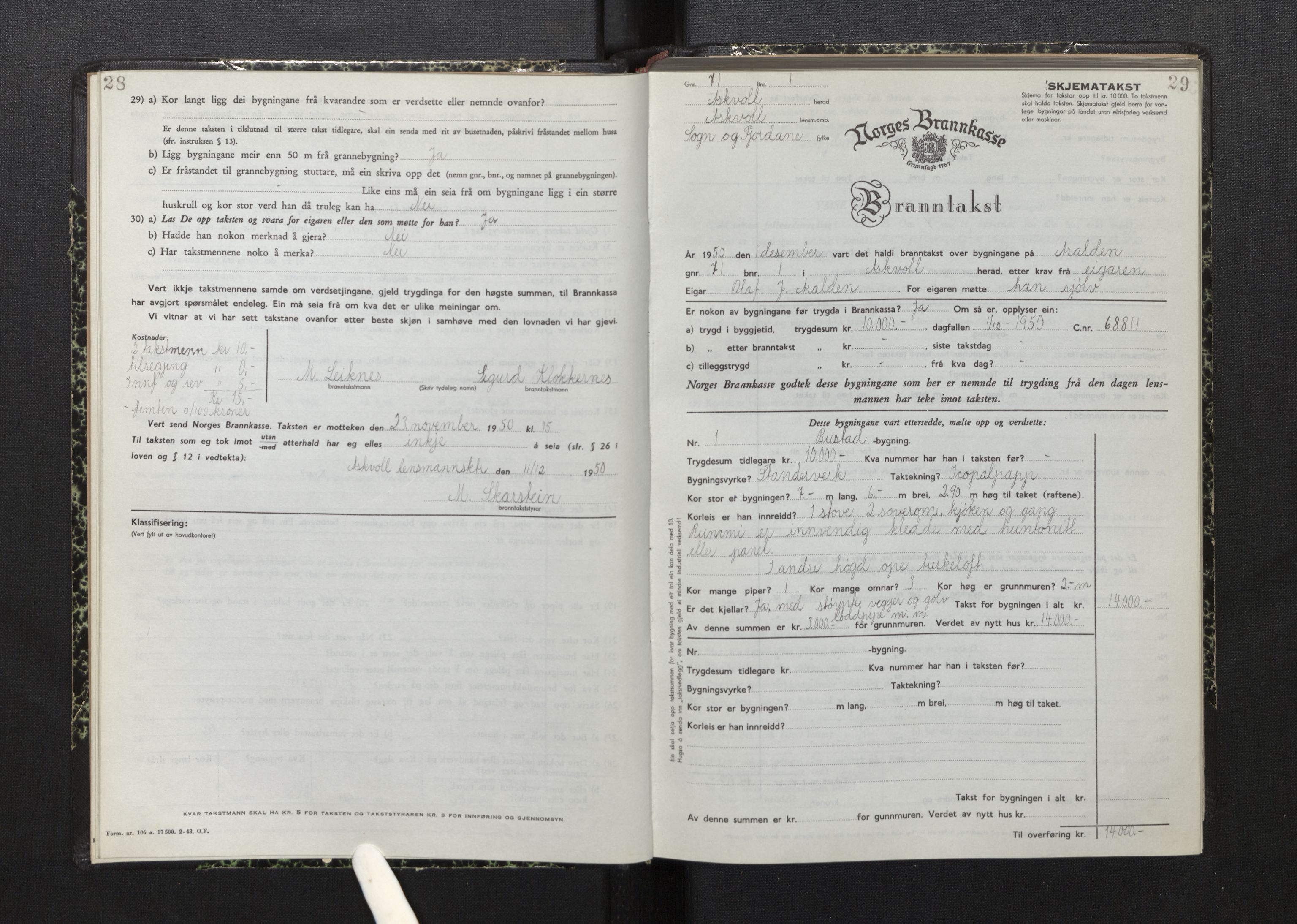 Lensmannen i Askvoll, AV/SAB-A-26301/0012/L0006: Branntakstprotokoll, skjematakst, 1950-1955, p. 28-29