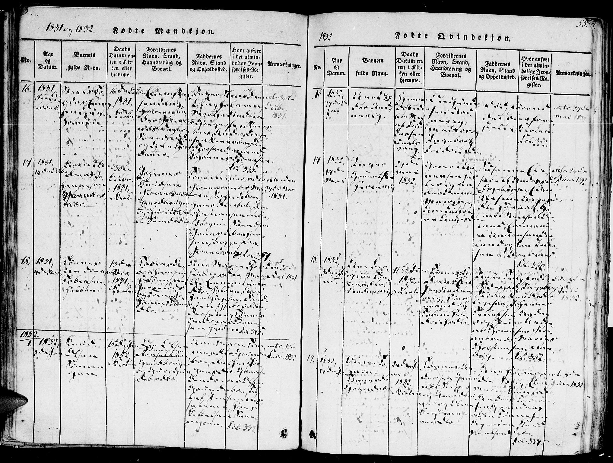 Høvåg sokneprestkontor, AV/SAK-1111-0025/F/Fa/L0001: Parish register (official) no. A 1, 1816-1843, p. 55
