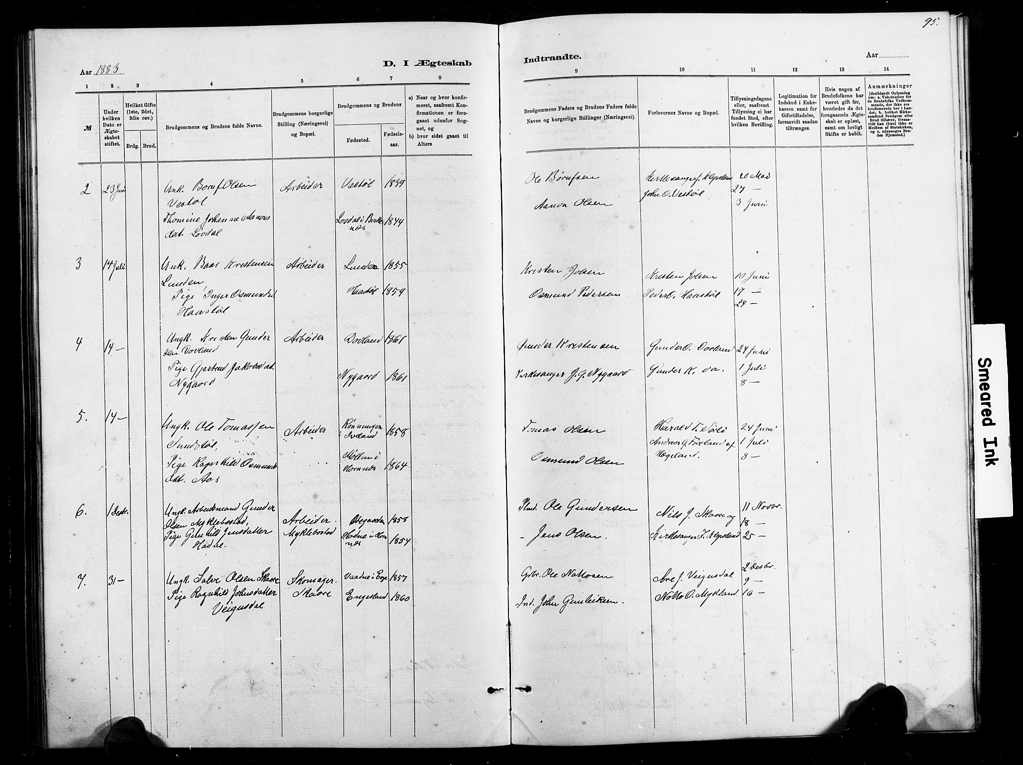 Herefoss sokneprestkontor, SAK/1111-0019/F/Fb/Fbb/L0002: Parish register (copy) no. B 2, 1879-1894, p. 95