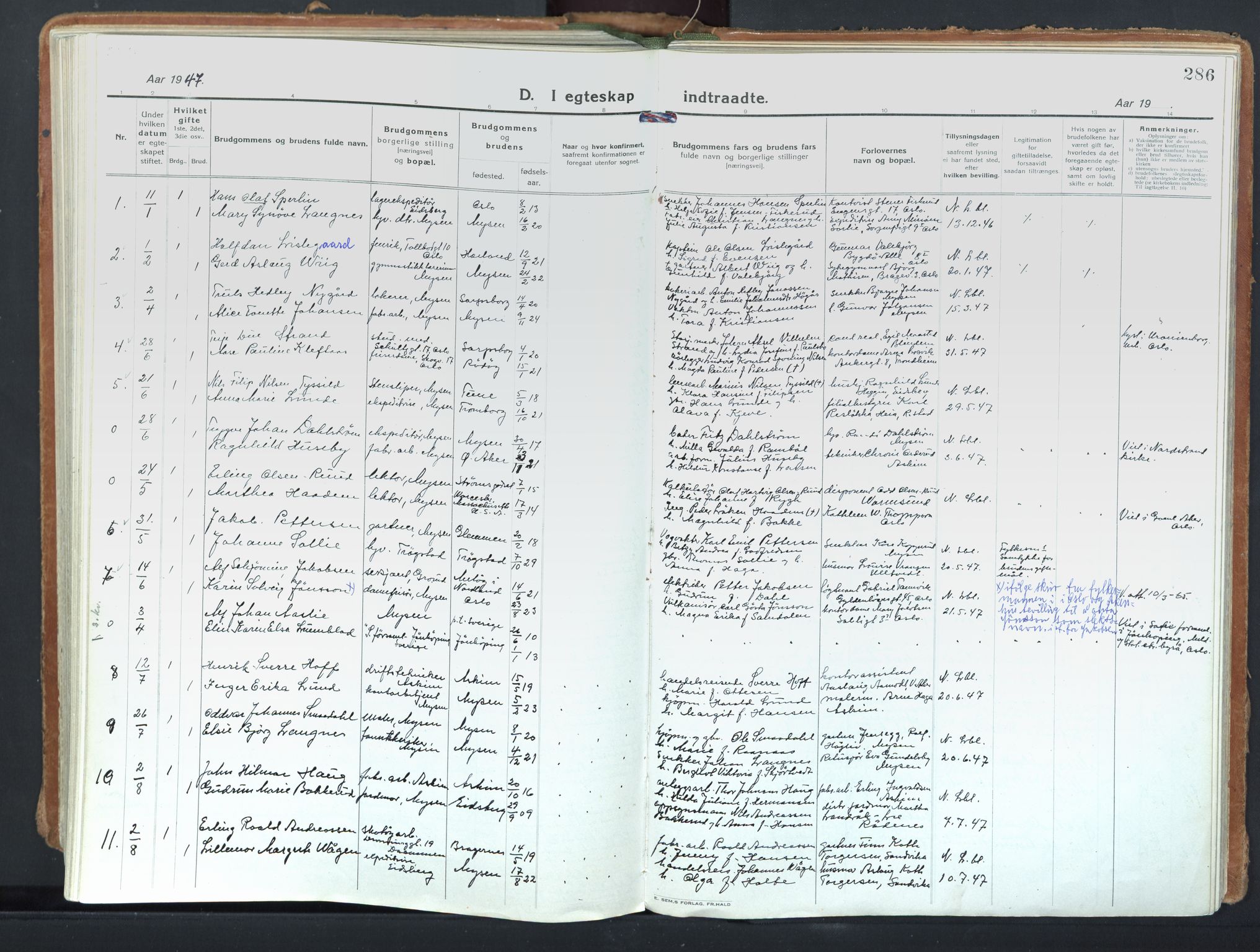 Eidsberg prestekontor Kirkebøker, SAO/A-10905/F/Fd/L0001: Parish register (official) no. IV 1, 1921-1948, p. 286