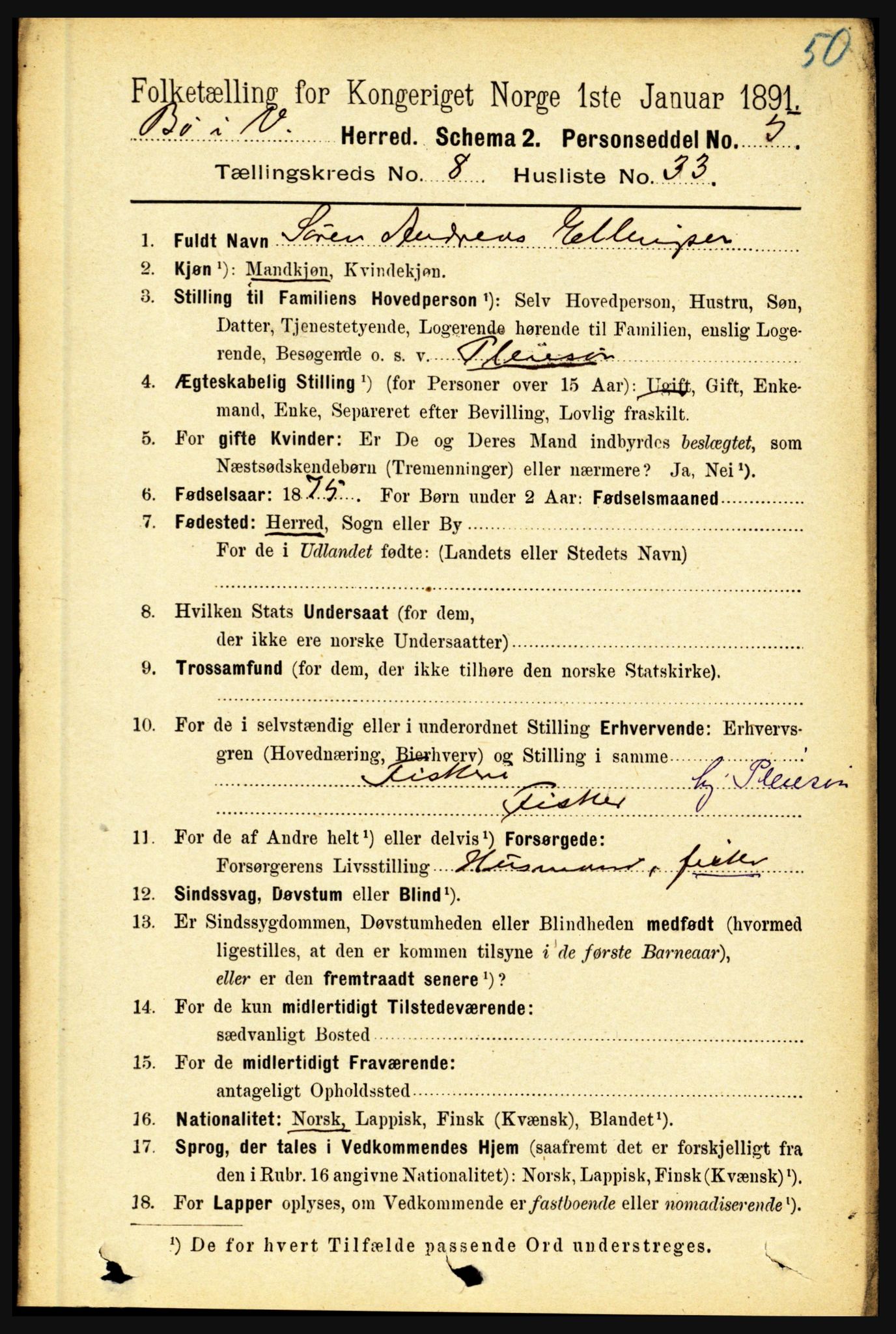 RA, 1891 census for 1867 Bø, 1891, p. 3210