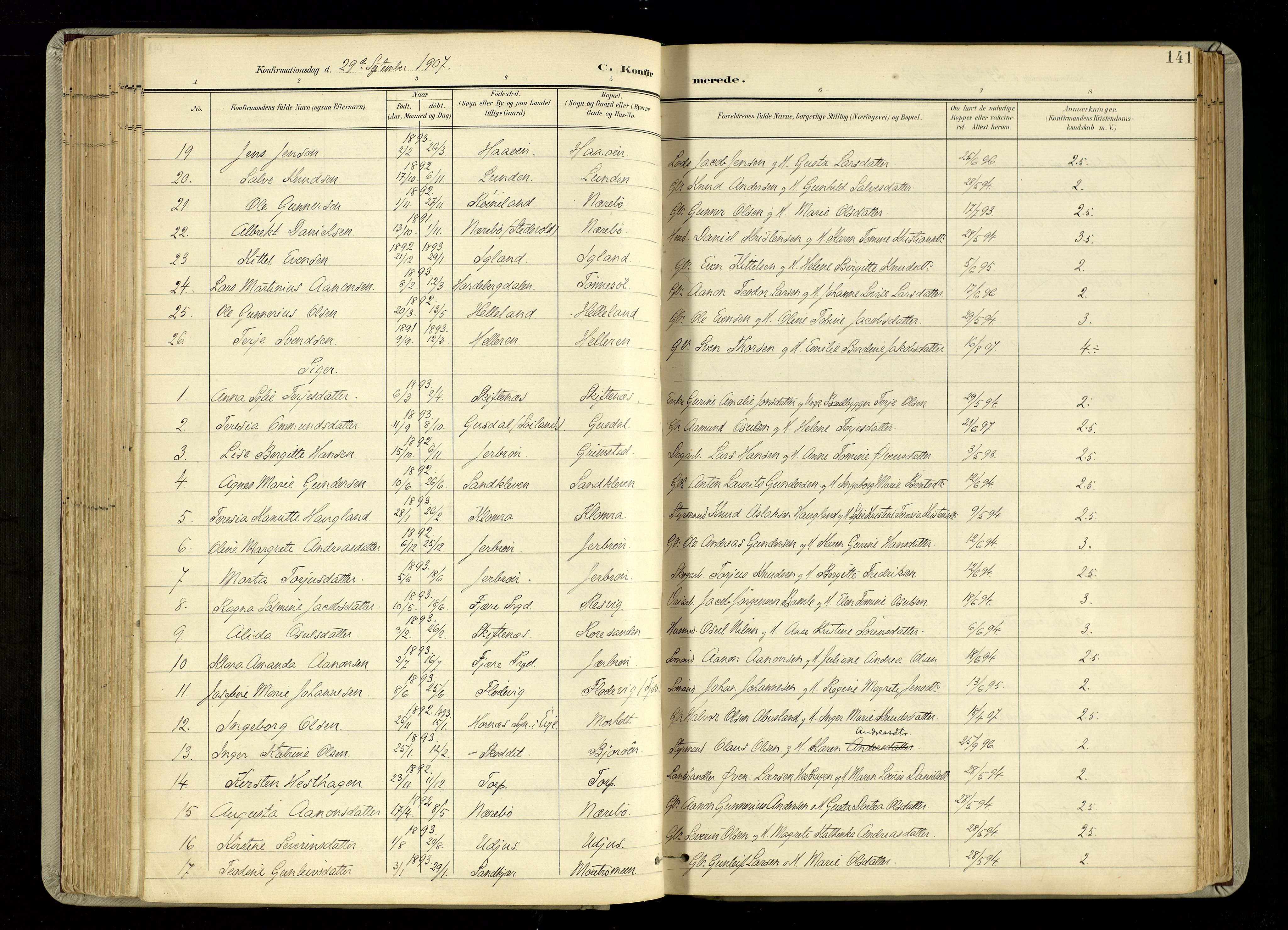 Hommedal sokneprestkontor, SAK/1111-0023/F/Fa/Fab/L0007: Parish register (official) no. A 7, 1898-1924, p. 141