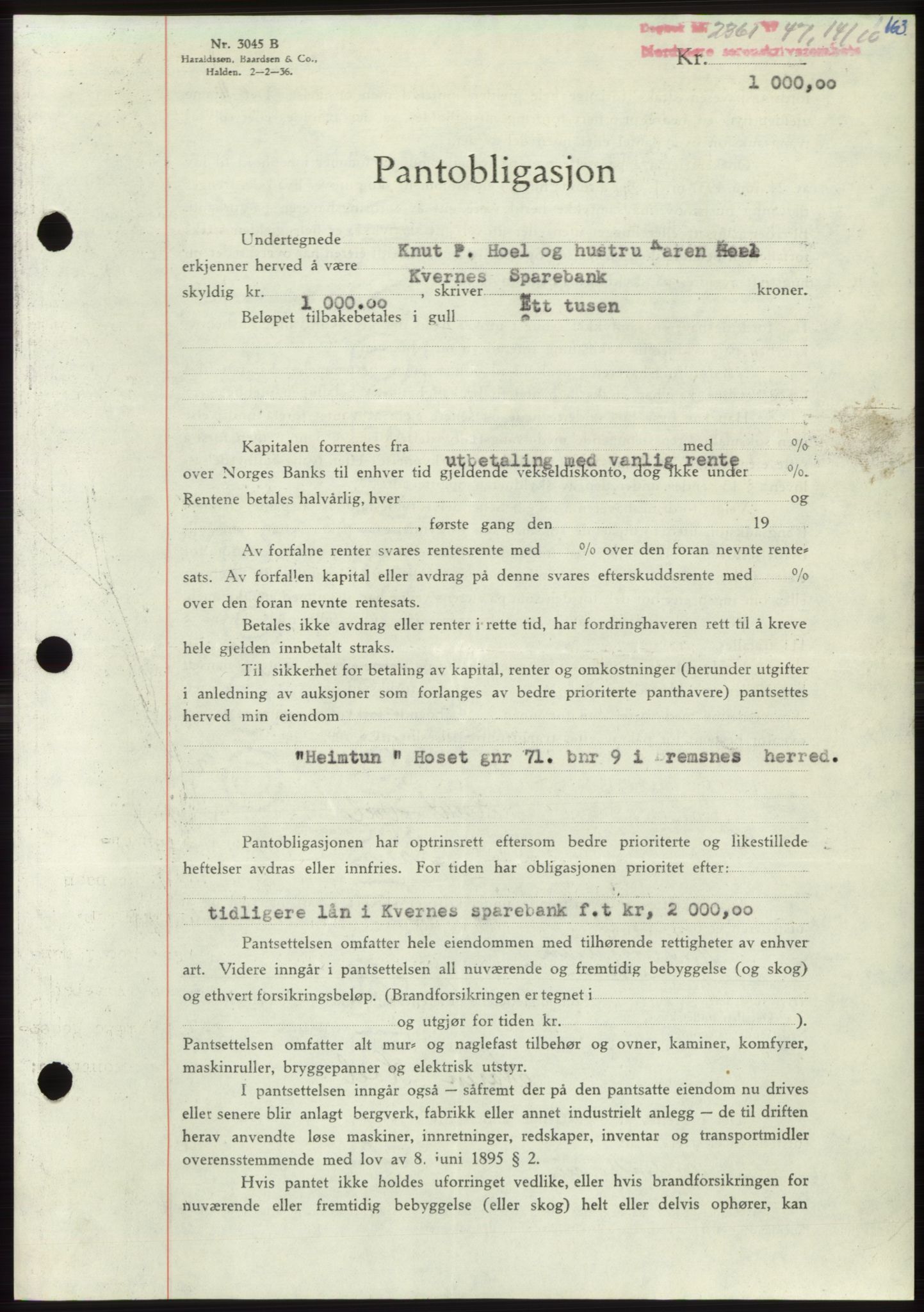 Nordmøre sorenskriveri, AV/SAT-A-4132/1/2/2Ca: Mortgage book no. B97, 1947-1948, Diary no: : 2361/1947