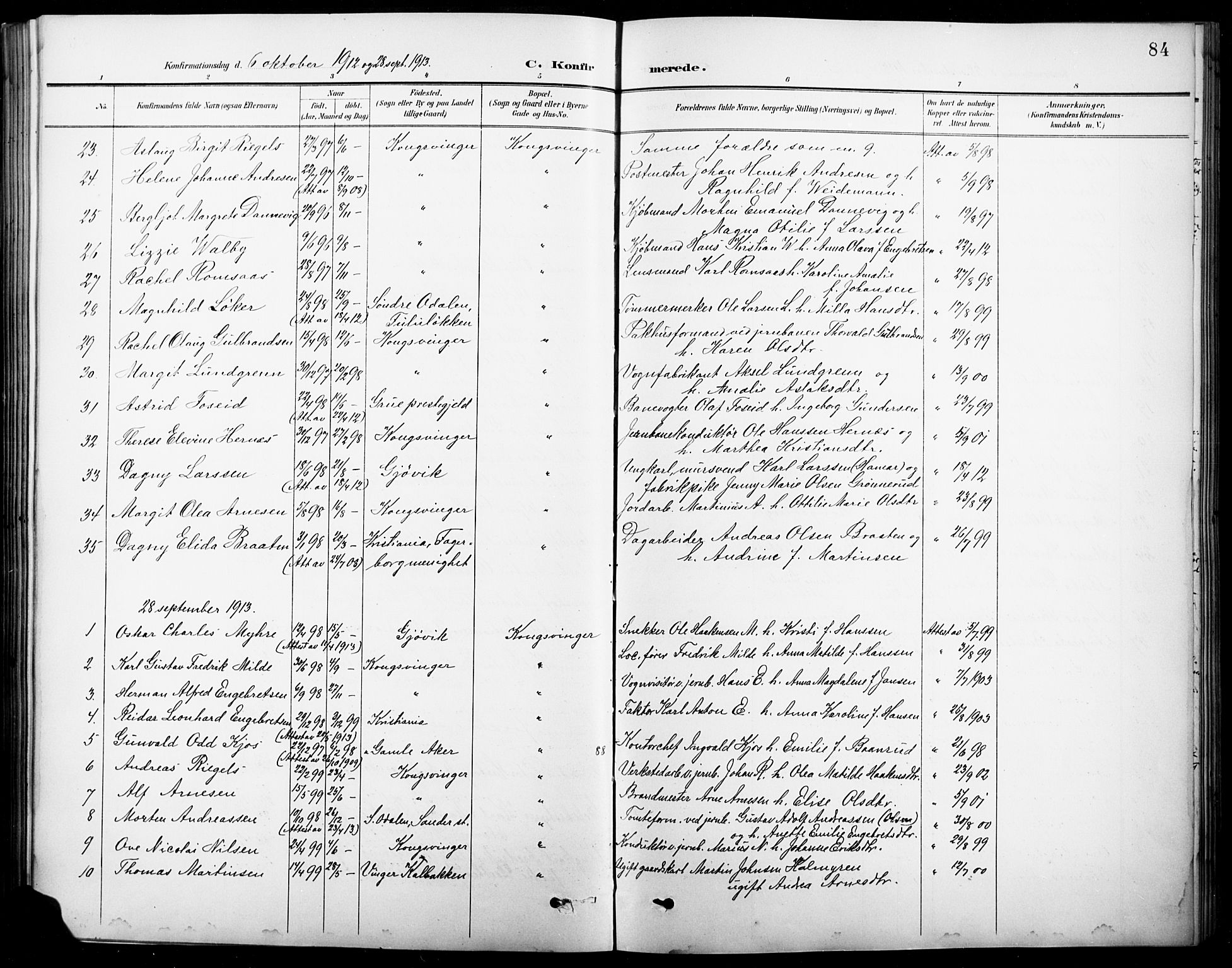 Vinger prestekontor, AV/SAH-PREST-024/H/Ha/Hab/L0005: Parish register (copy) no. 5, 1895-1920, p. 84