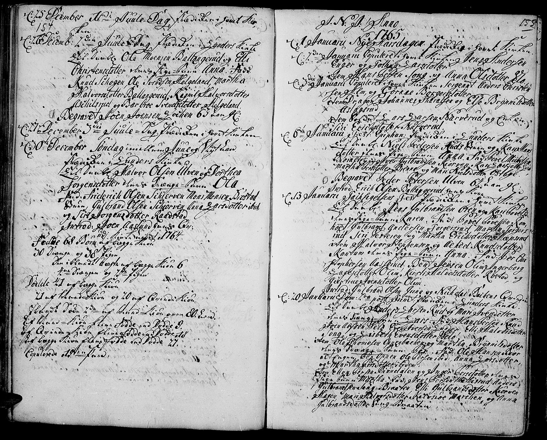 Jevnaker prestekontor, SAH/PREST-116/H/Ha/Haa/L0003: Parish register (official) no. 3, 1752-1799, p. 154-155