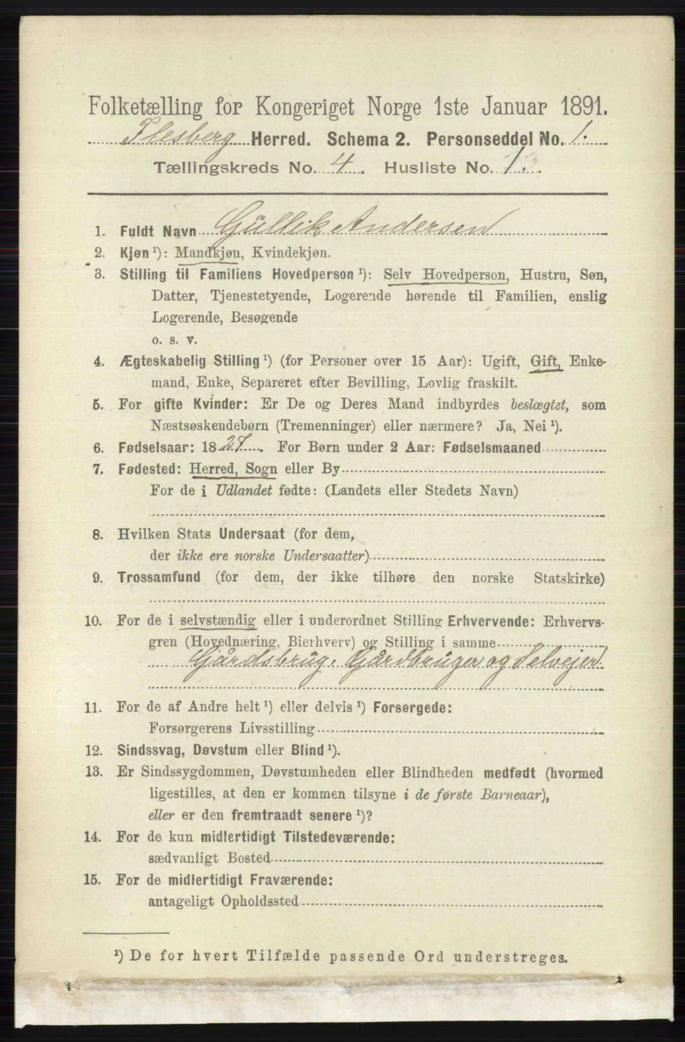 RA, 1891 census for 0631 Flesberg, 1891, p. 520
