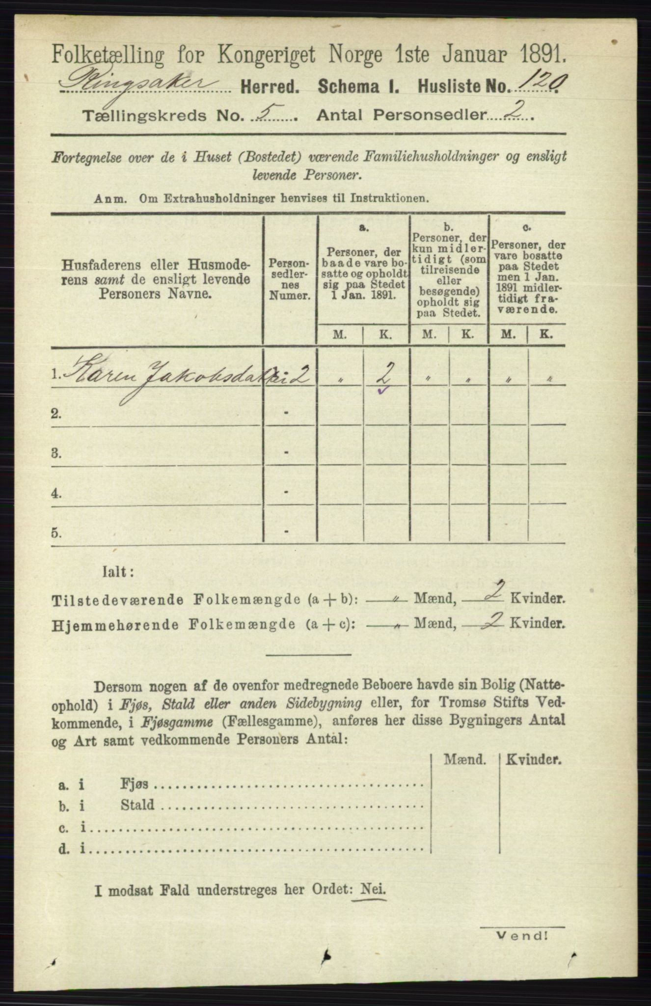 RA, 1891 census for 0412 Ringsaker, 1891, p. 2415