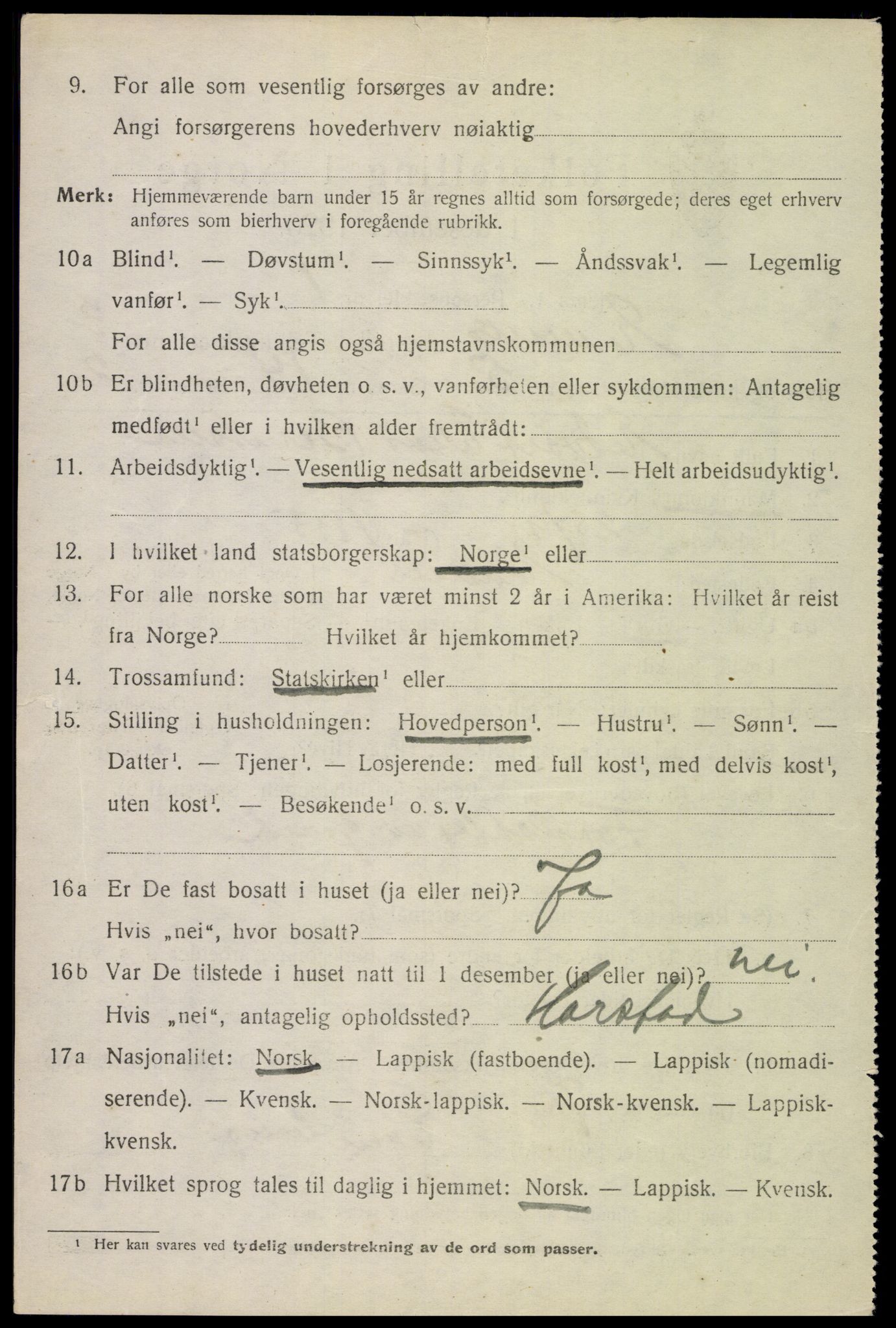 SAT, 1920 census for Evenes, 1920, p. 3001