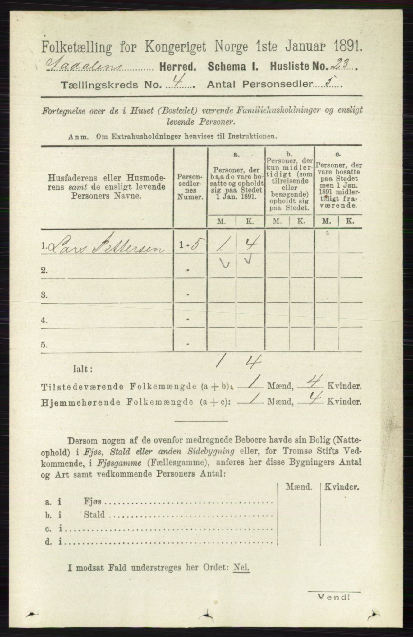 RA, 1891 census for 0614 Ådal, 1891, p. 1473