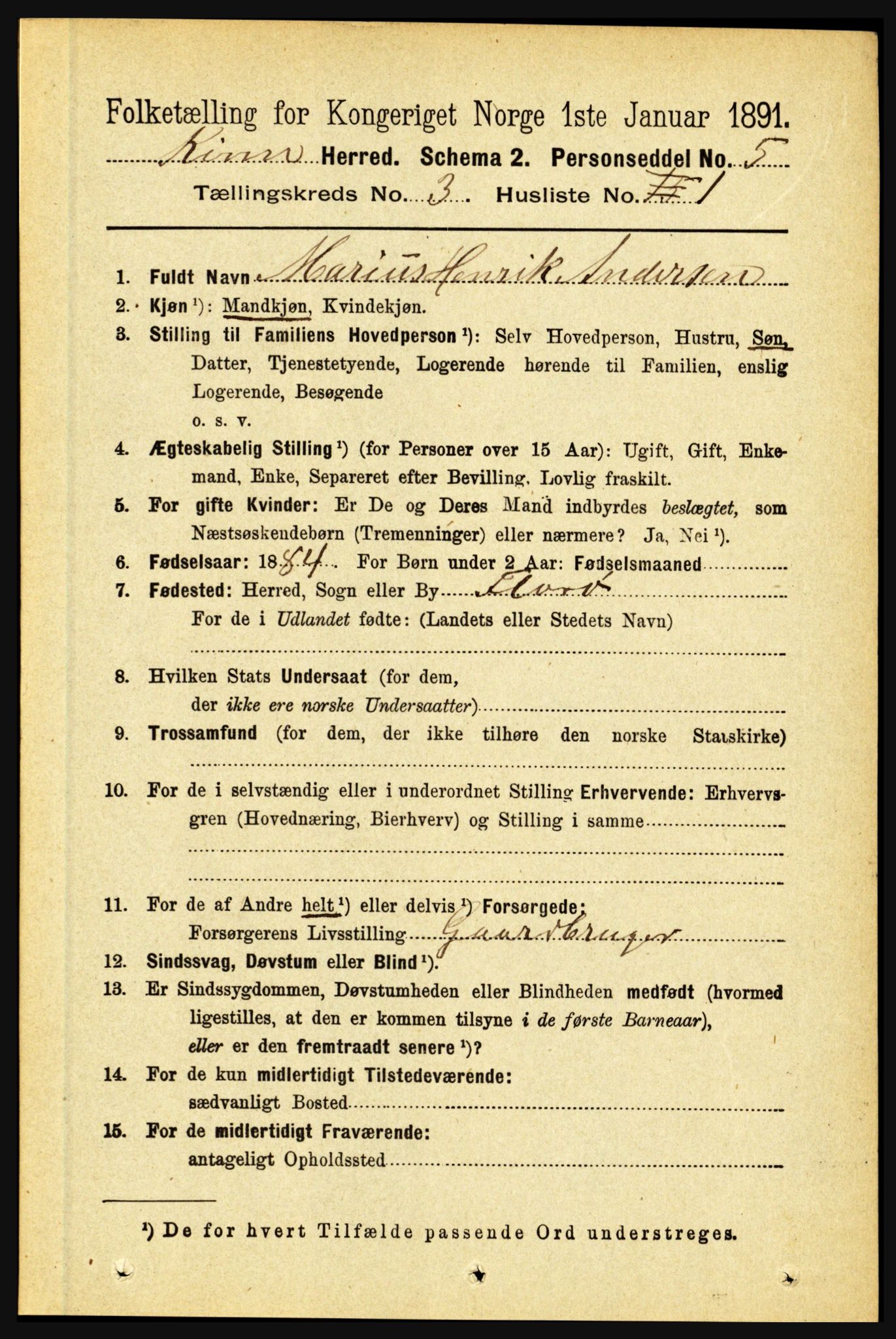 RA, 1891 census for 1437 Kinn, 1891, p. 937