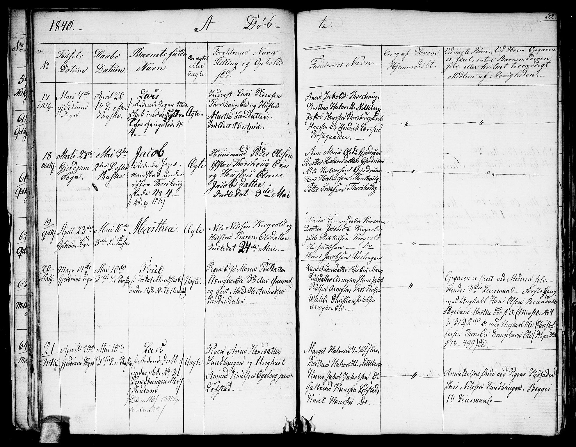 Gjerdrum prestekontor Kirkebøker, SAO/A-10412b/G/Ga/L0002: Parish register (copy) no. I 2, 1836-1850, p. 32