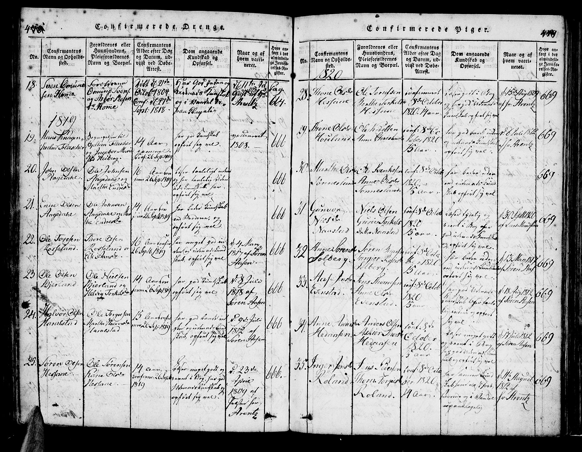Bjelland sokneprestkontor, SAK/1111-0005/F/Fa/Faa/L0002: Parish register (official) no. A 2, 1816-1866, p. 478-479