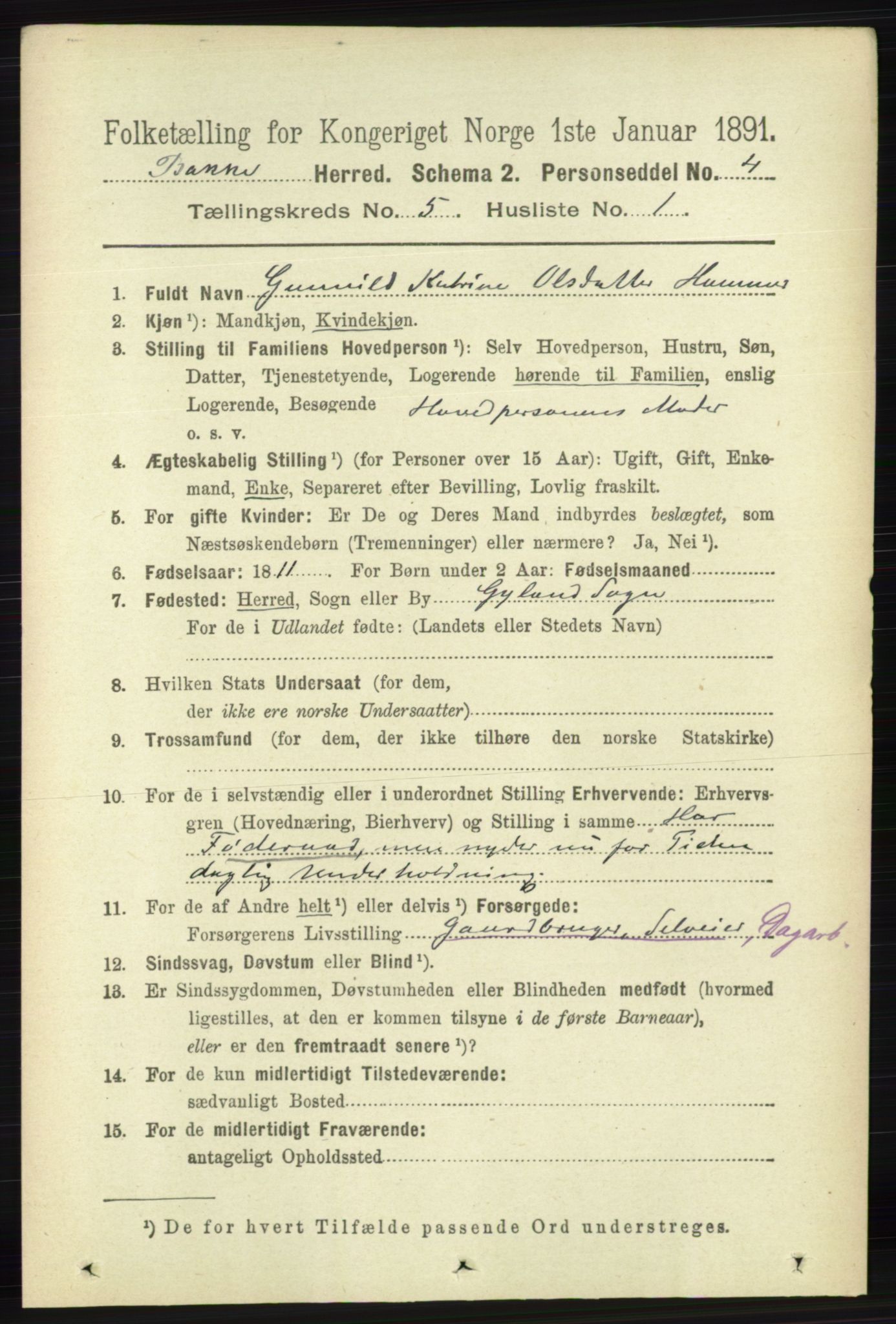 RA, 1891 census for 1045 Bakke, 1891, p. 1082