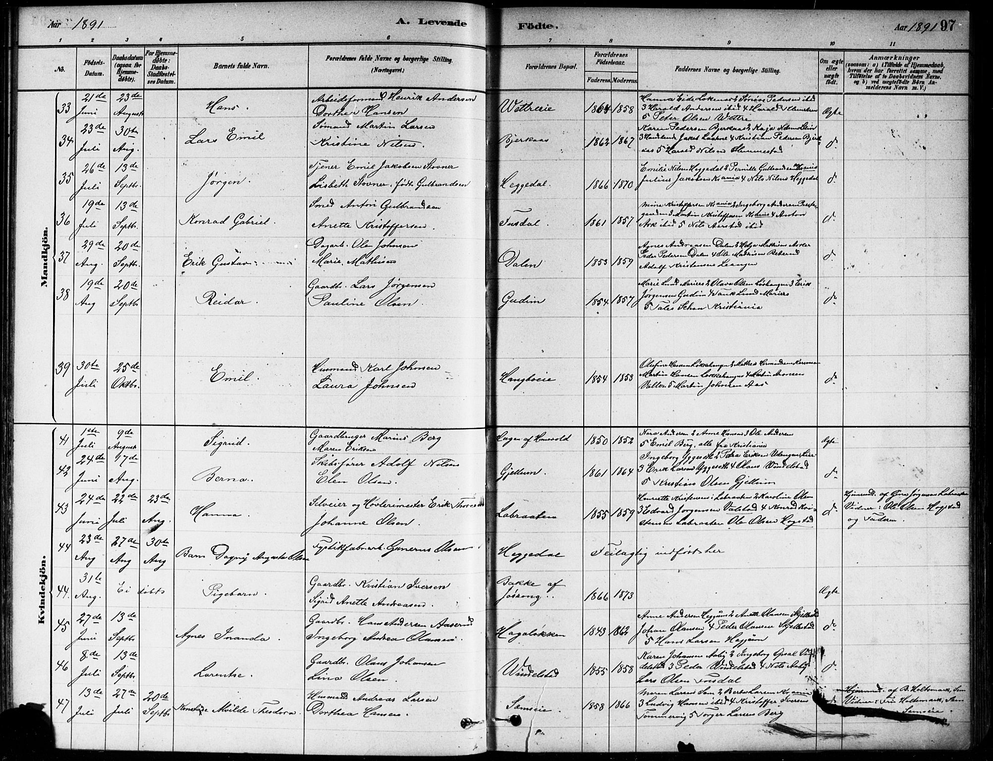 Asker prestekontor Kirkebøker, AV/SAO-A-10256a/F/Fa/L0013: Parish register (official) no. I 13, 1879-1896, p. 97