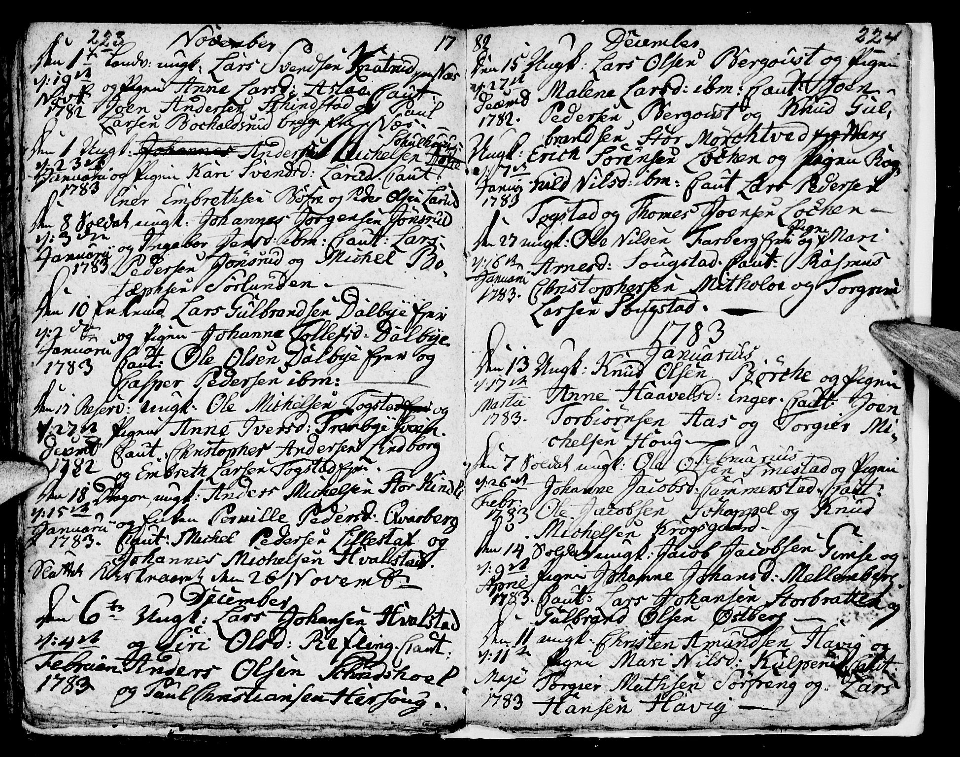 Ringsaker prestekontor, SAH/PREST-014/I/Ia/L0005/0003: Parish register draft no. 1C, 1780-1784, p. 223-224