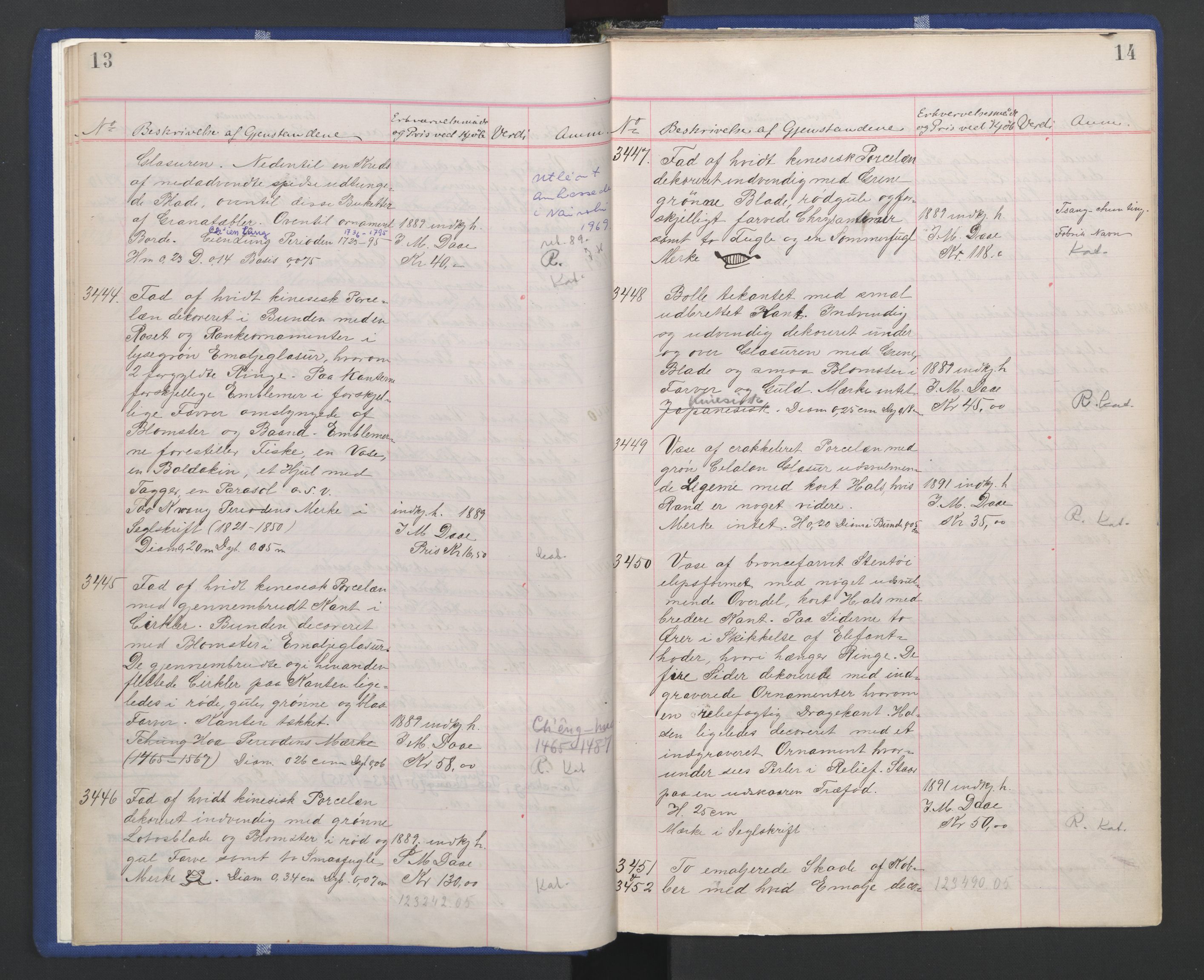 Kunstindustrimuseet i Oslo, NMFK/KIM-1001/A/Ae/L0003: Protokoll 3391-4609. Kunstindustrimuseets samlinger, 1889-1894, p. 11