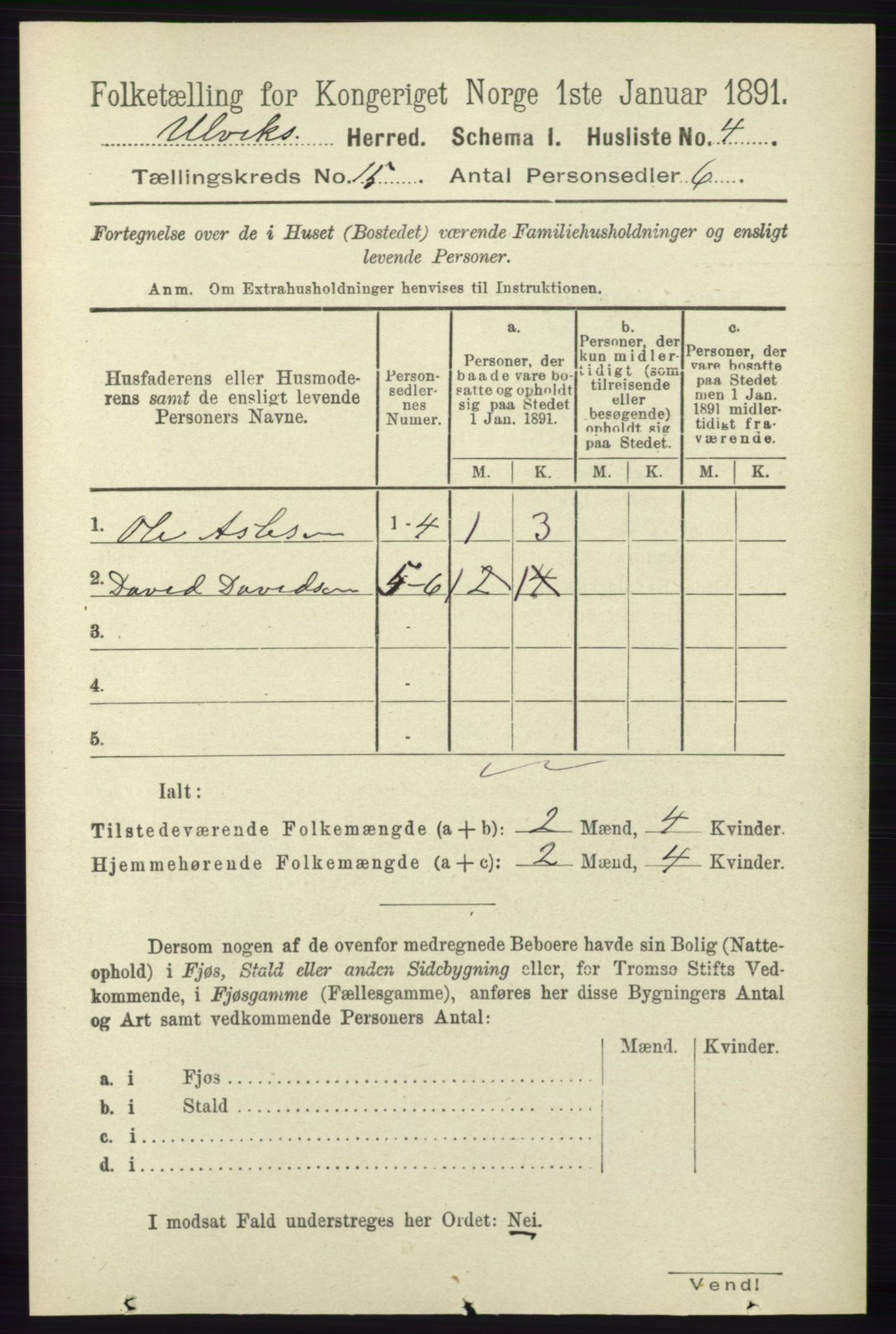 RA, 1891 census for 1233 Ulvik, 1891, p. 4583