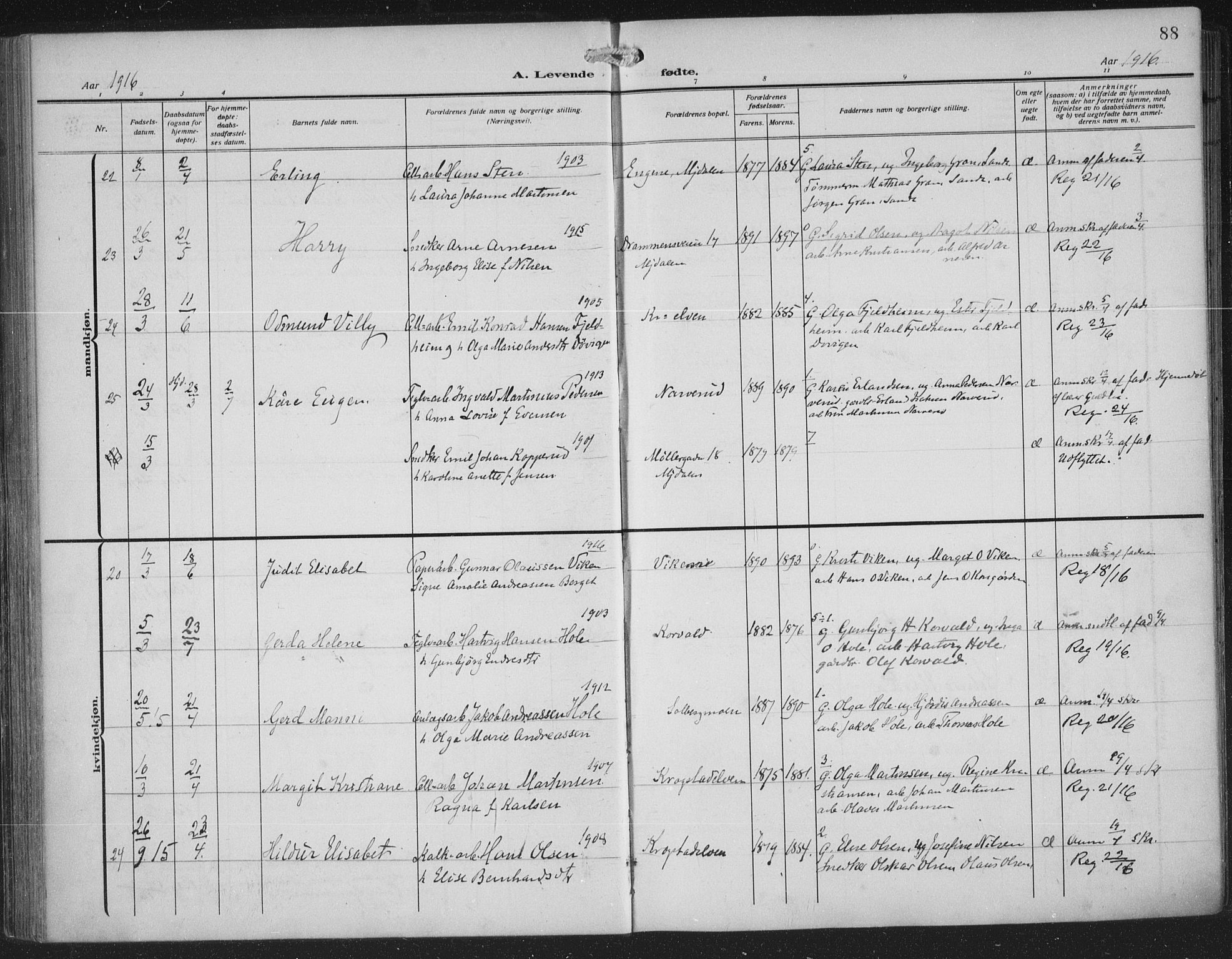 Nedre Eiker kirkebøker, SAKO/A-612/F/Fa/L0007: Parish register (official) no. 7, 1912-1918, p. 88