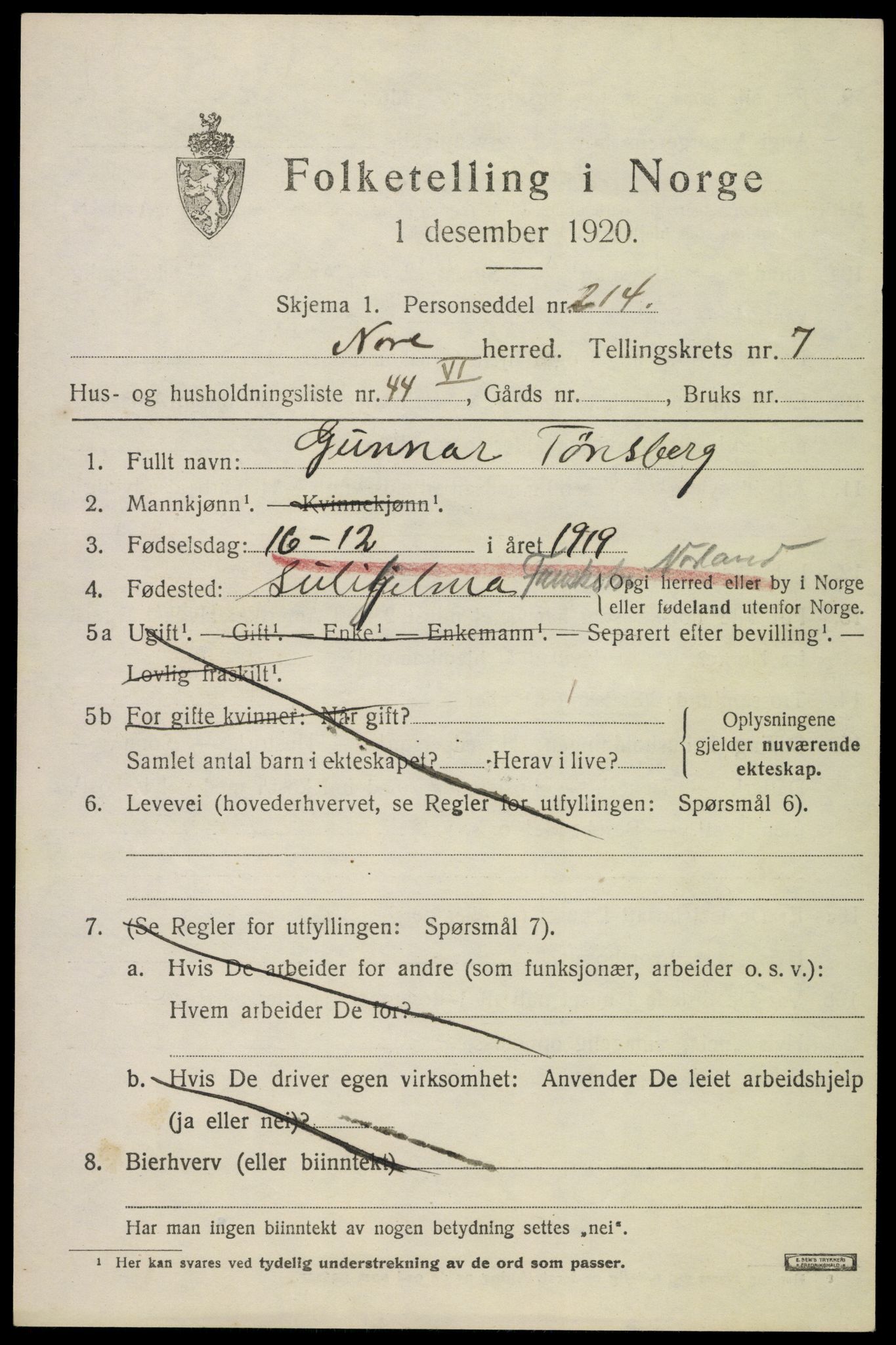 SAKO, 1920 census for Nore, 1920, p. 3994