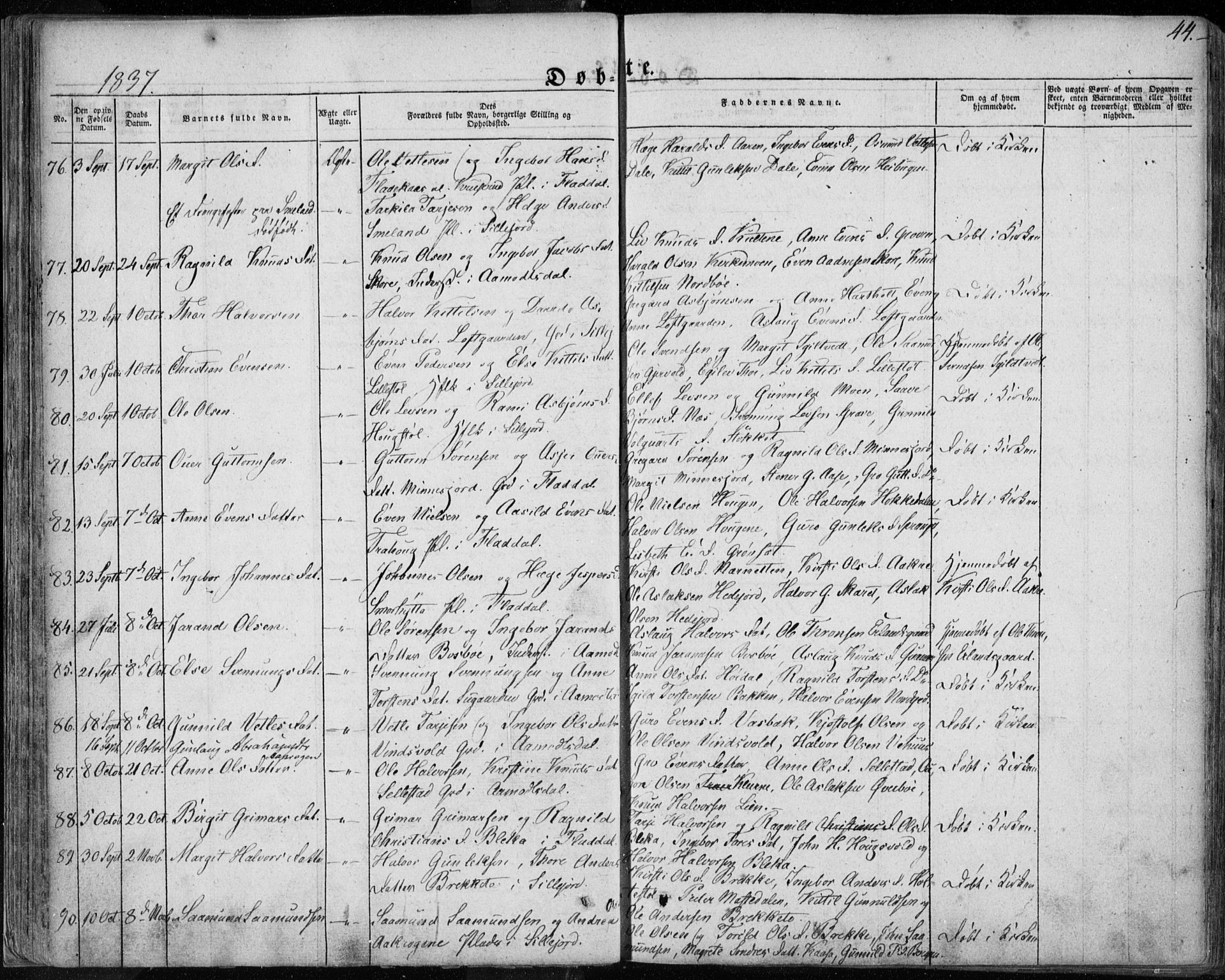 Seljord kirkebøker, AV/SAKO-A-20/F/Fa/L0011: Parish register (official) no. I 11, 1831-1849, p. 44