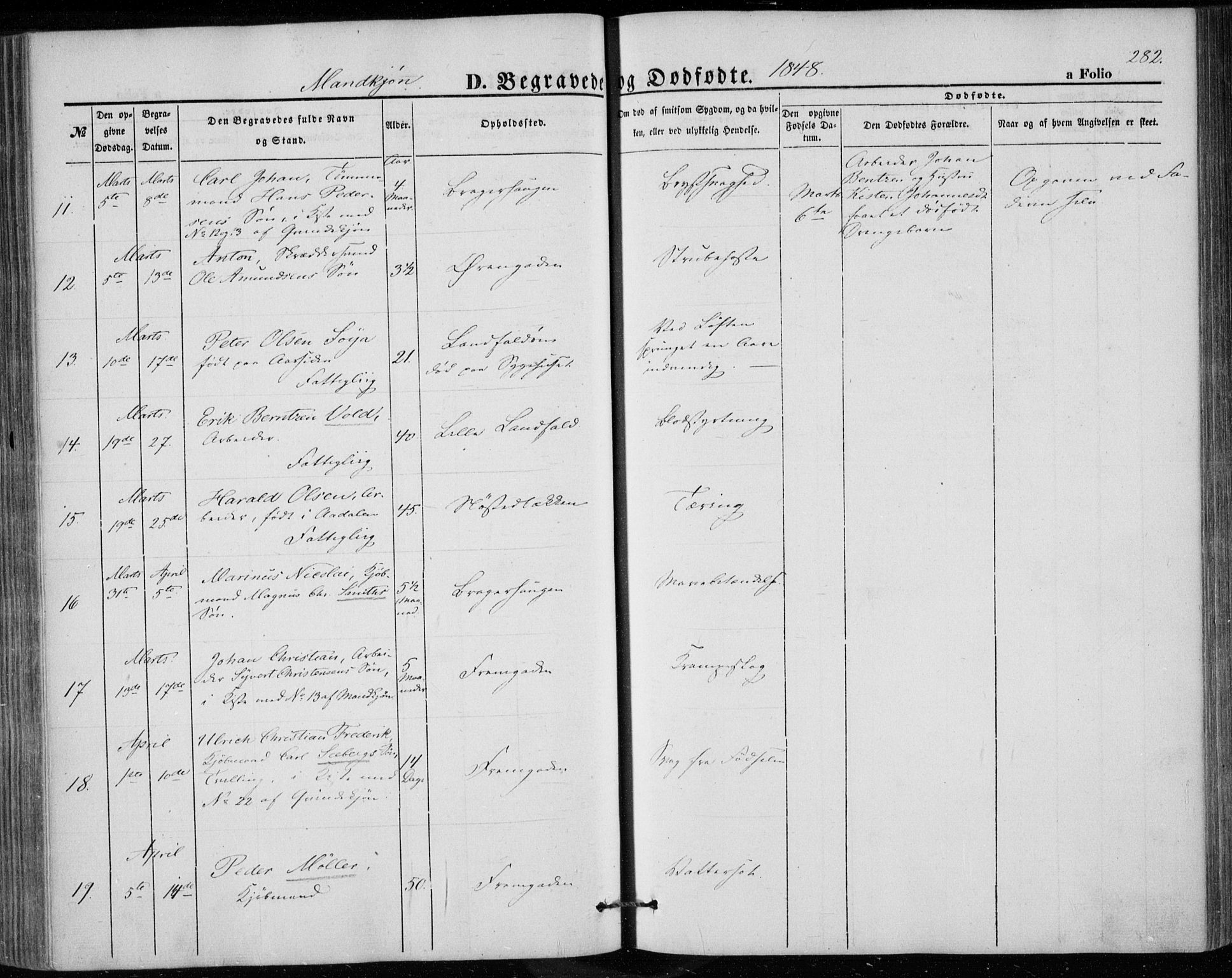 Bragernes kirkebøker, SAKO/A-6/F/Fb/L0002: Parish register (official) no. II 2, 1848-1859, p. 282